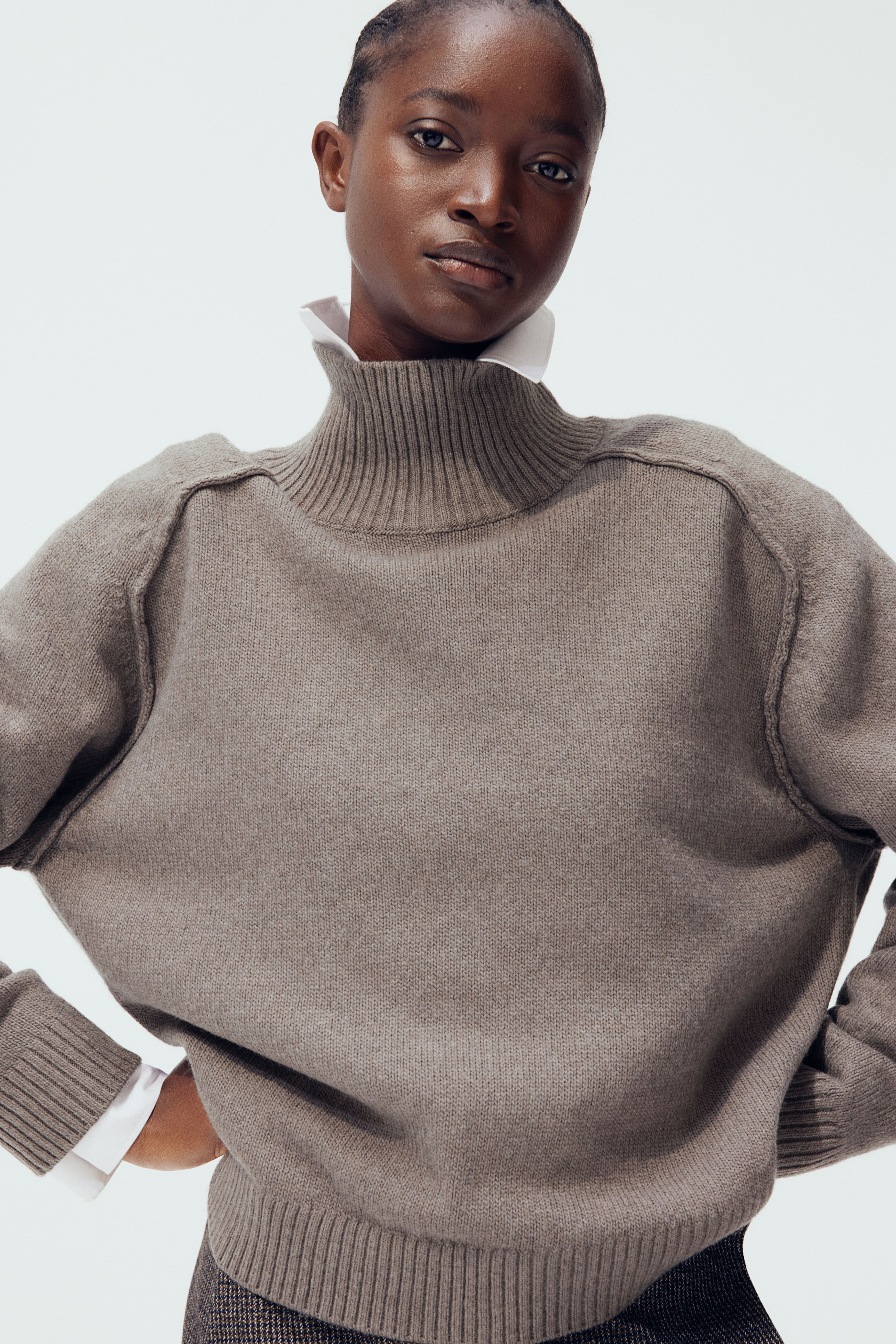 Grey ribbed polo neck jumper hotsell