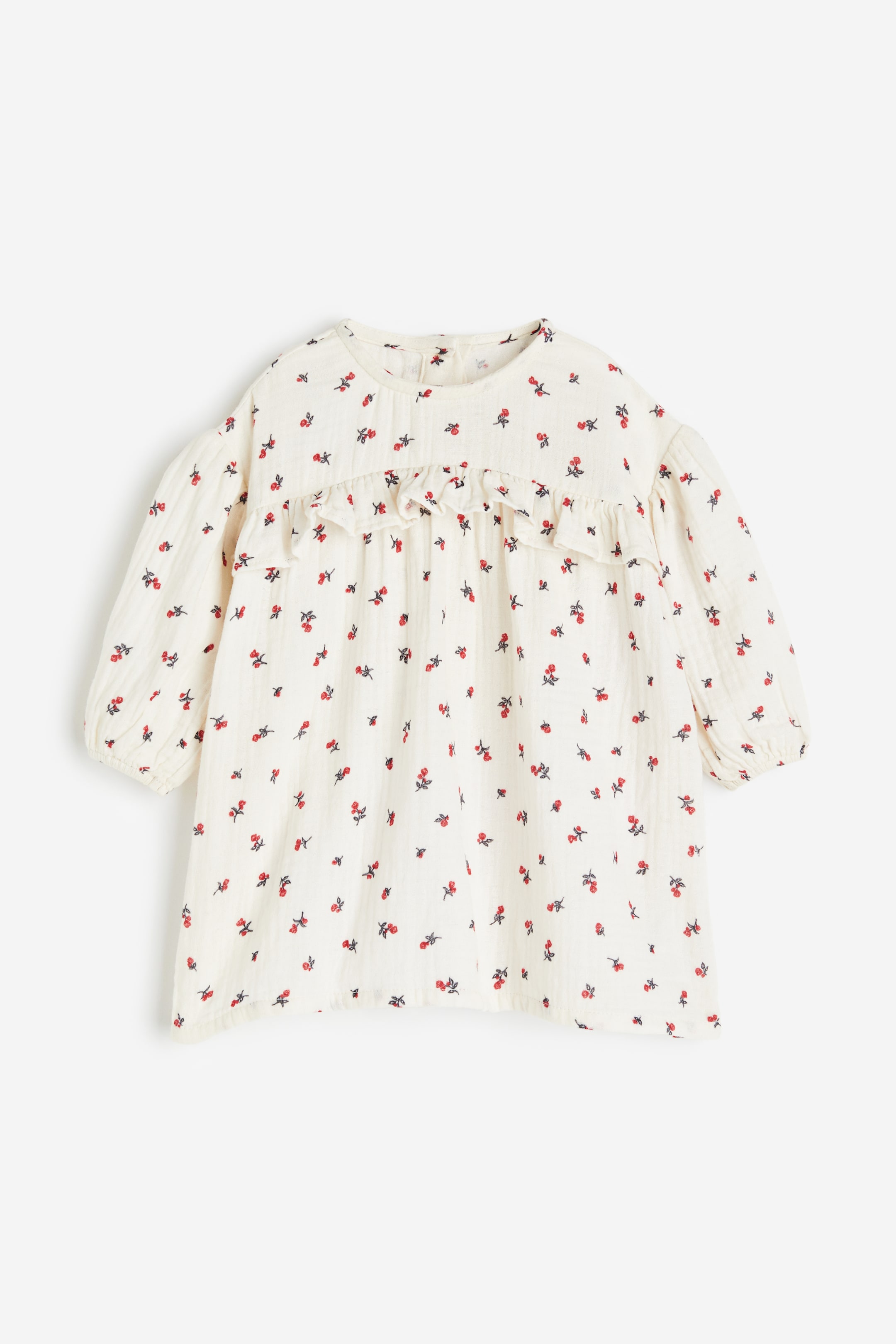 Patterned muslin dress - Round neck - Long sleeve - White/Floral - Kids ...