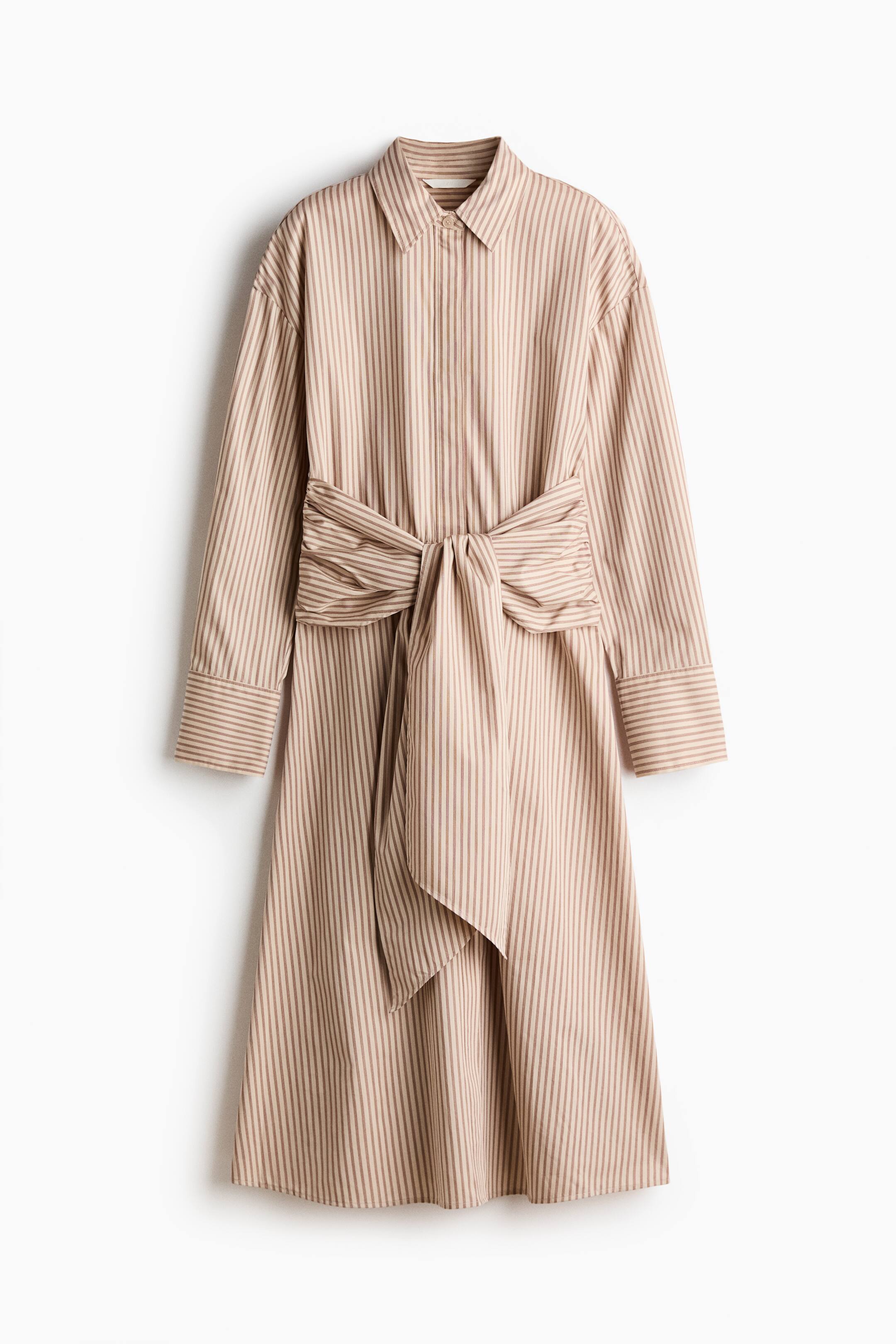 View larger image: Tie-detail shirt dress - Light beige/Striped - Ladies | H&M 1
