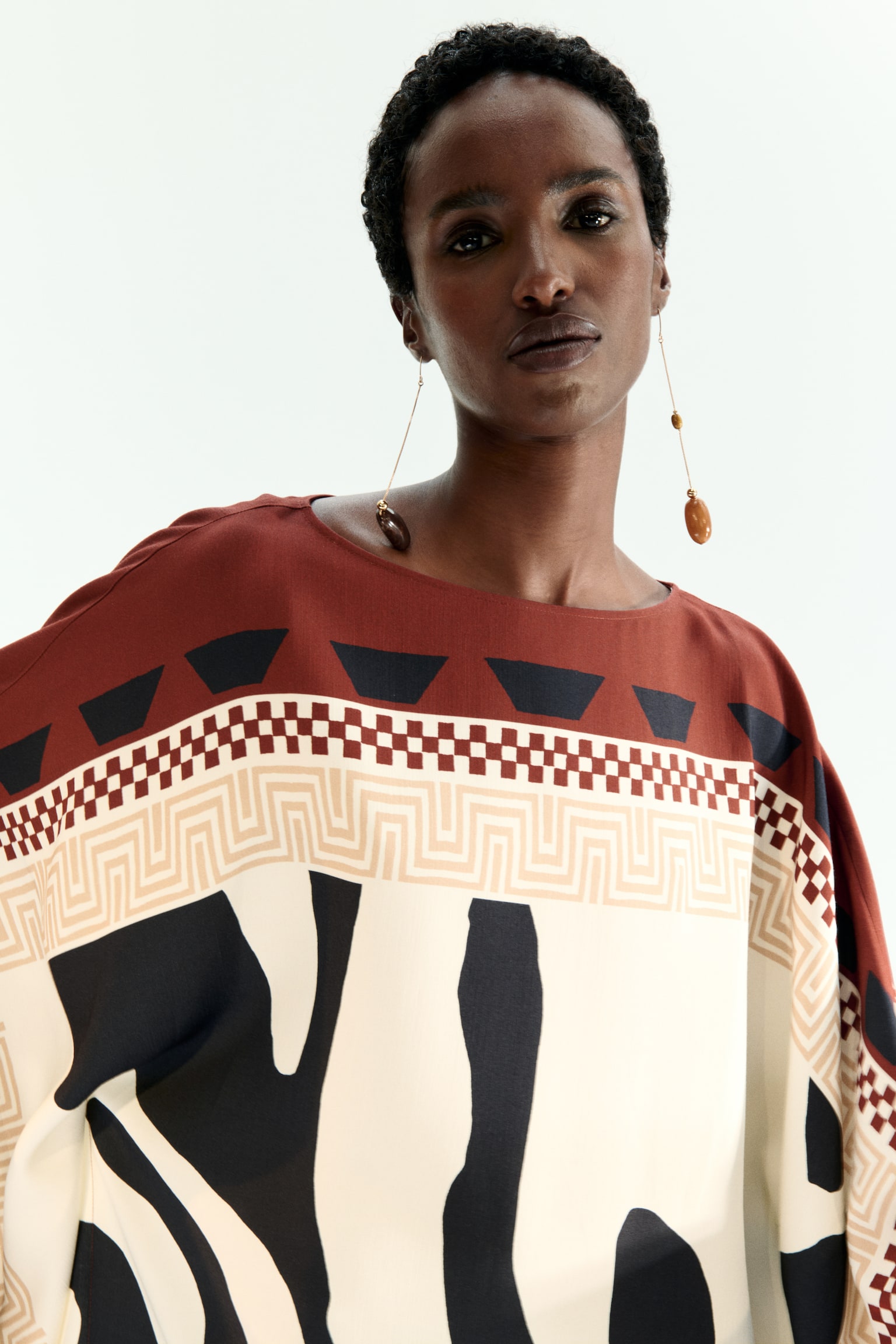 Printed kaftan dress - Rust red/Patterned - 3