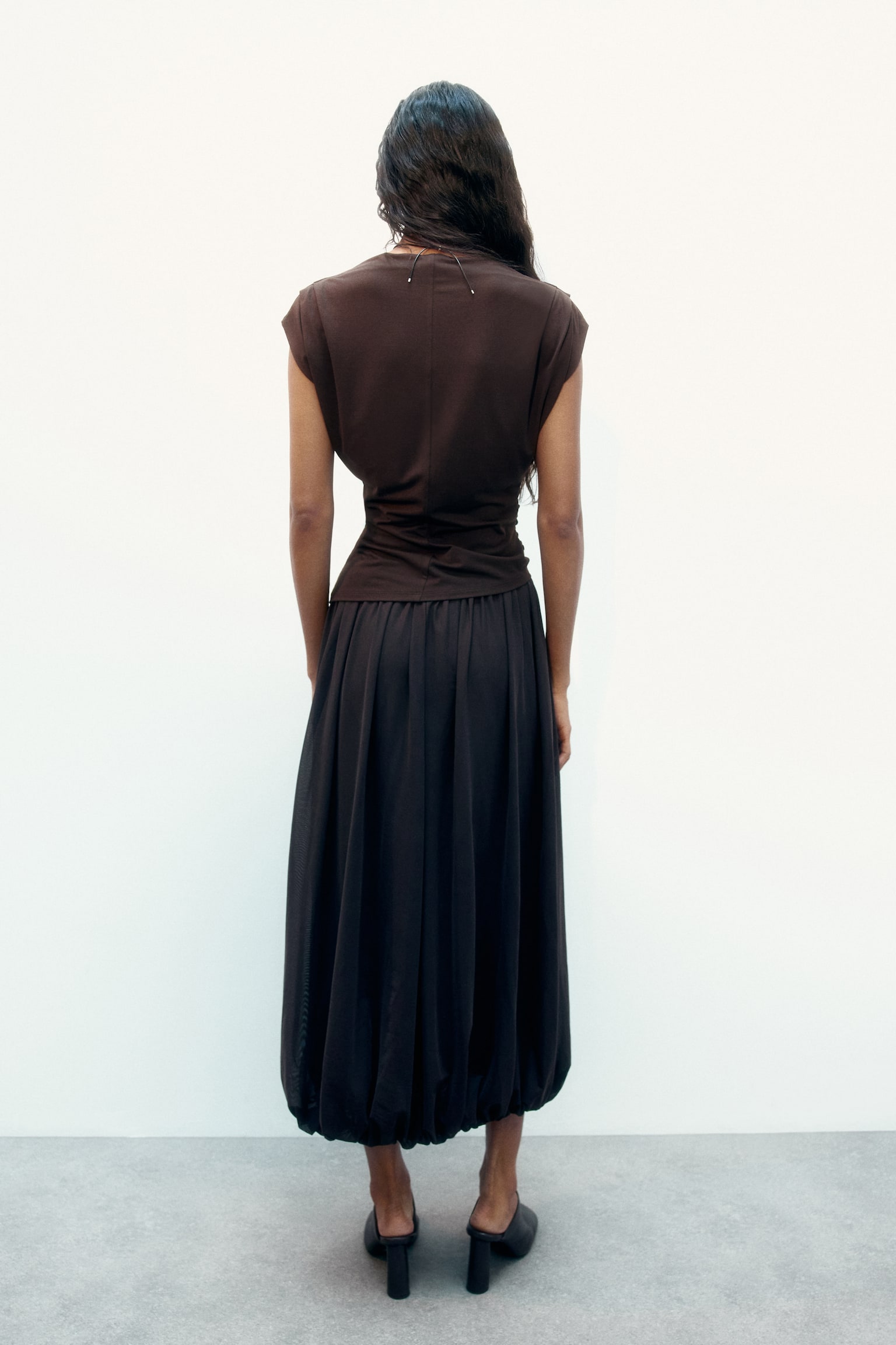 Draped boat-neck top - Dark brown/Dark pigeon blue/Beige - 7