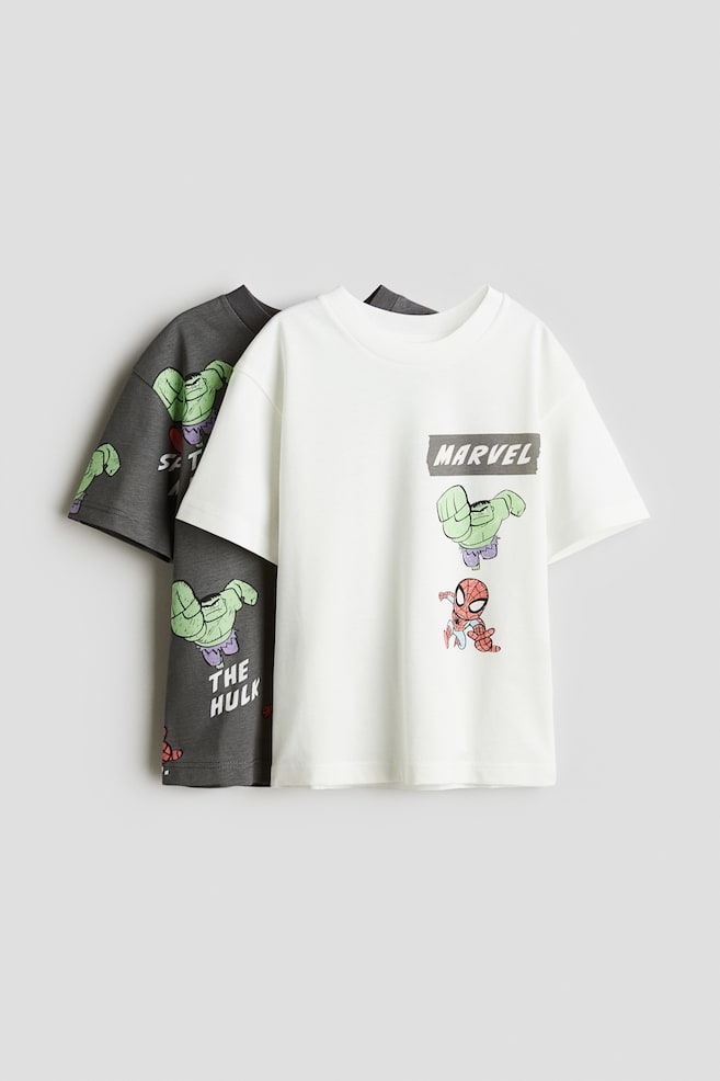 Lot de 2 T-shirts - Blanc/Marvel Comics/Bleu/Super Mario - 1
