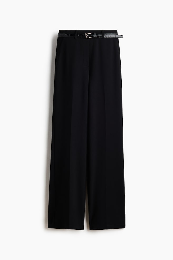 Pantaloni drepți cu curea - Negru/Maro-închis - 1