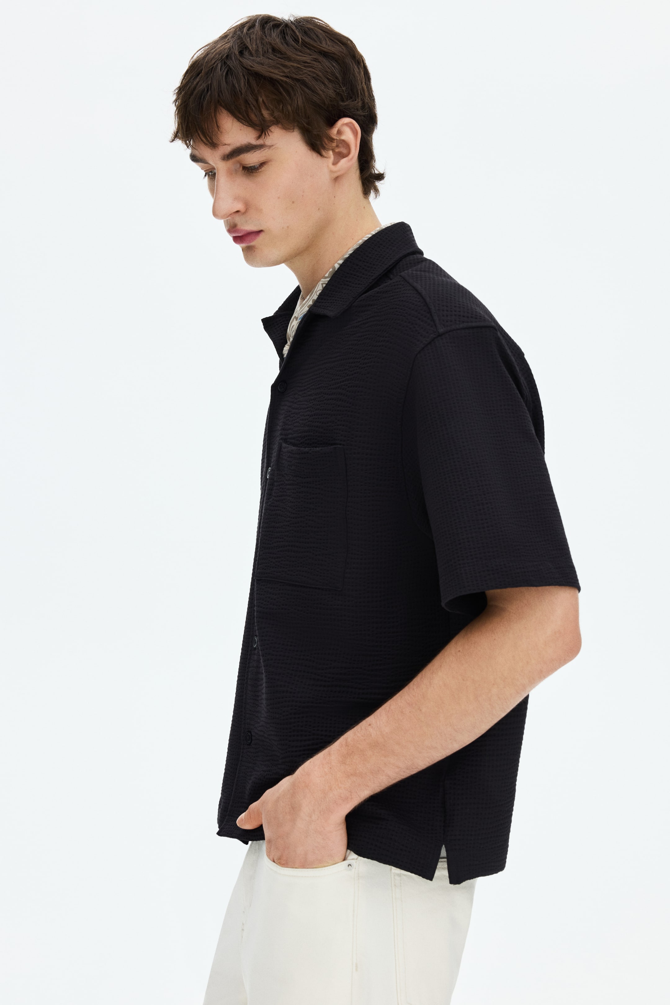 Мужские рубашки H&M Relaxed-Fit Waffled Resort Shirt — фото 3
