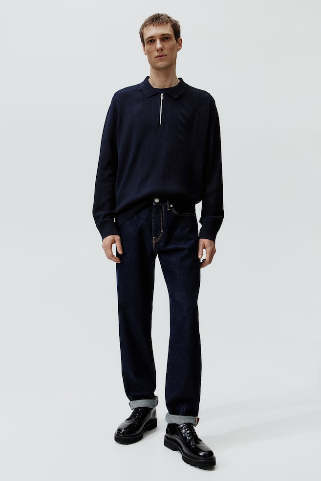 Poloshirt mit Zipper in Slim Fit - Marineblau/Beige - 3