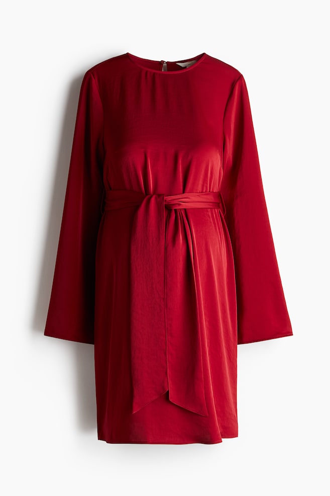 MAMA Vestido de satén con cinturón de anudar - Rojo oscuro/Negro - 1