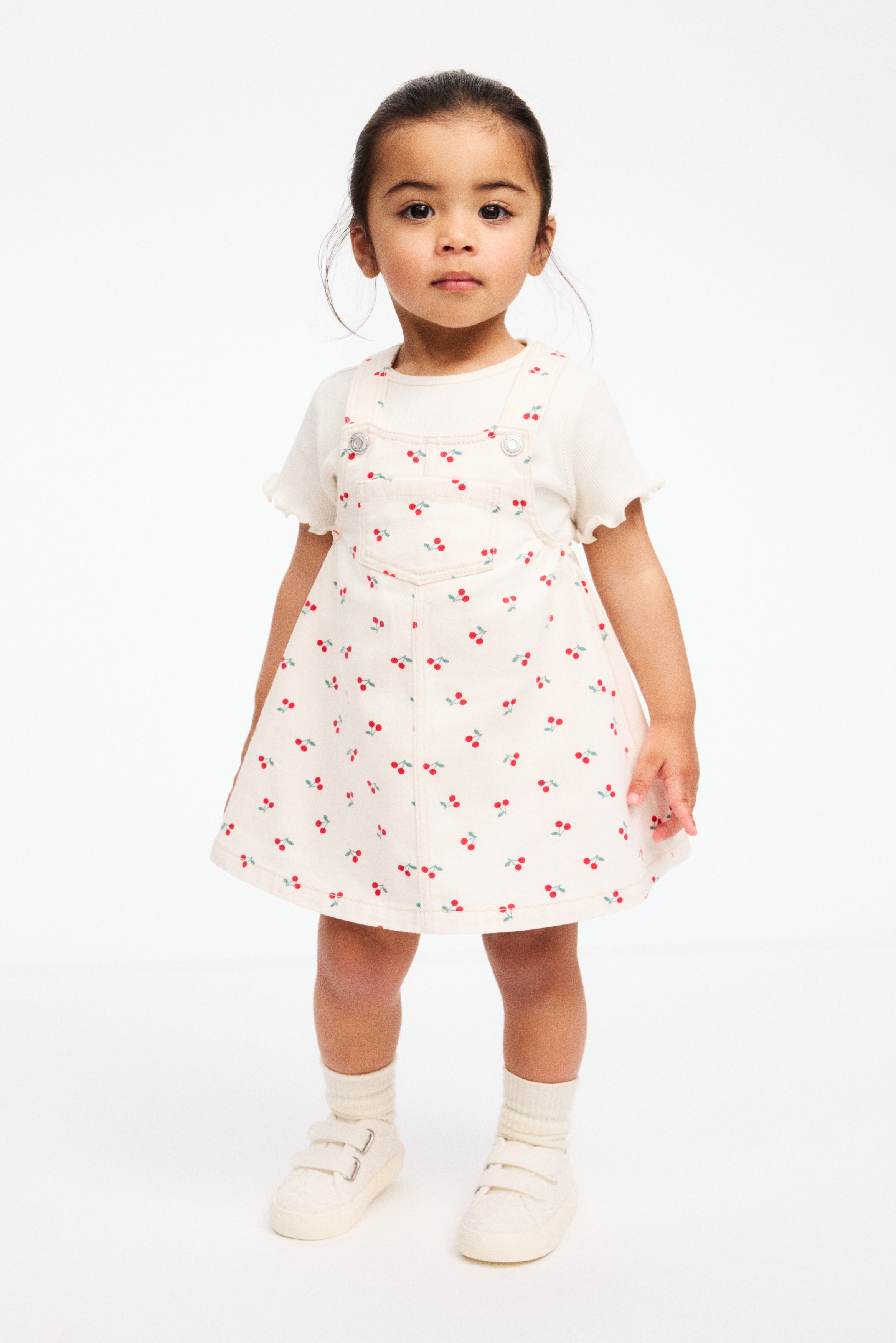 吊帶裙配上衣2件組套裝 - 淺米色/櫻桃/淺卡其綠/花朵/Beige/Leopard print