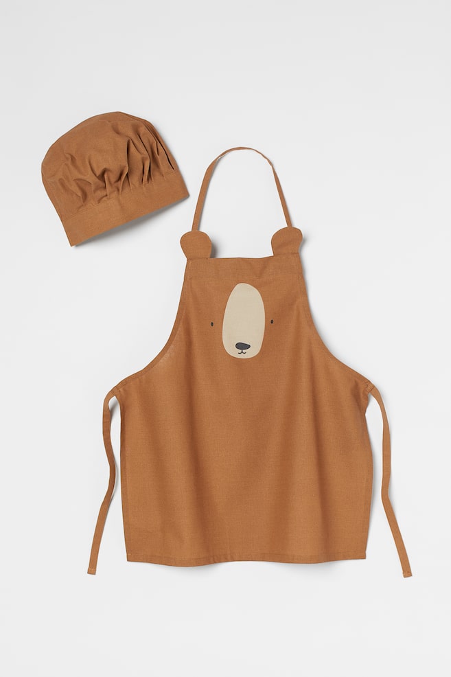 Children’s apron and chef’s hat - Brown/Bear - 1