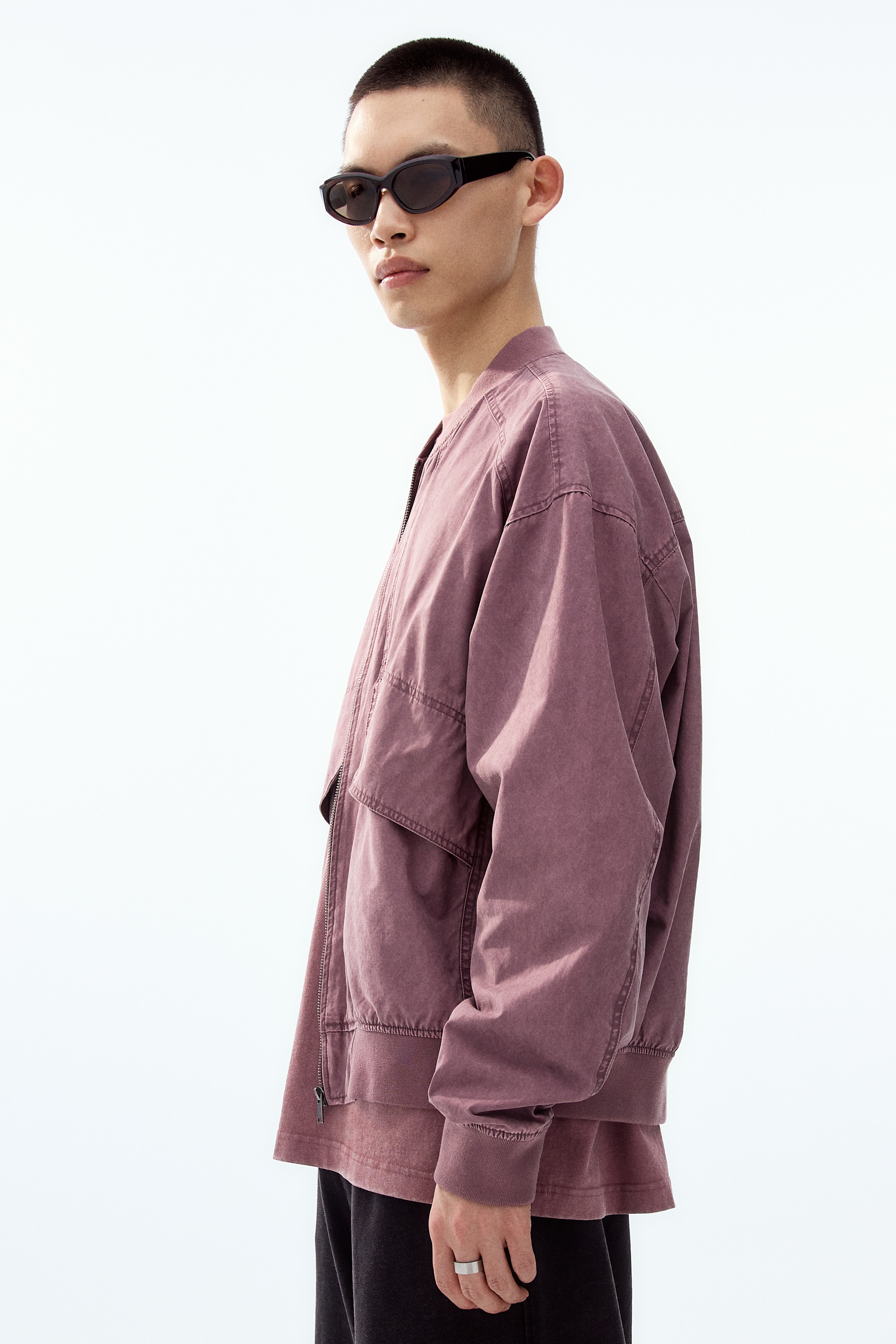 ウォッシュドルックフライトジャケット - ダスティパープル - Men | H&M JP