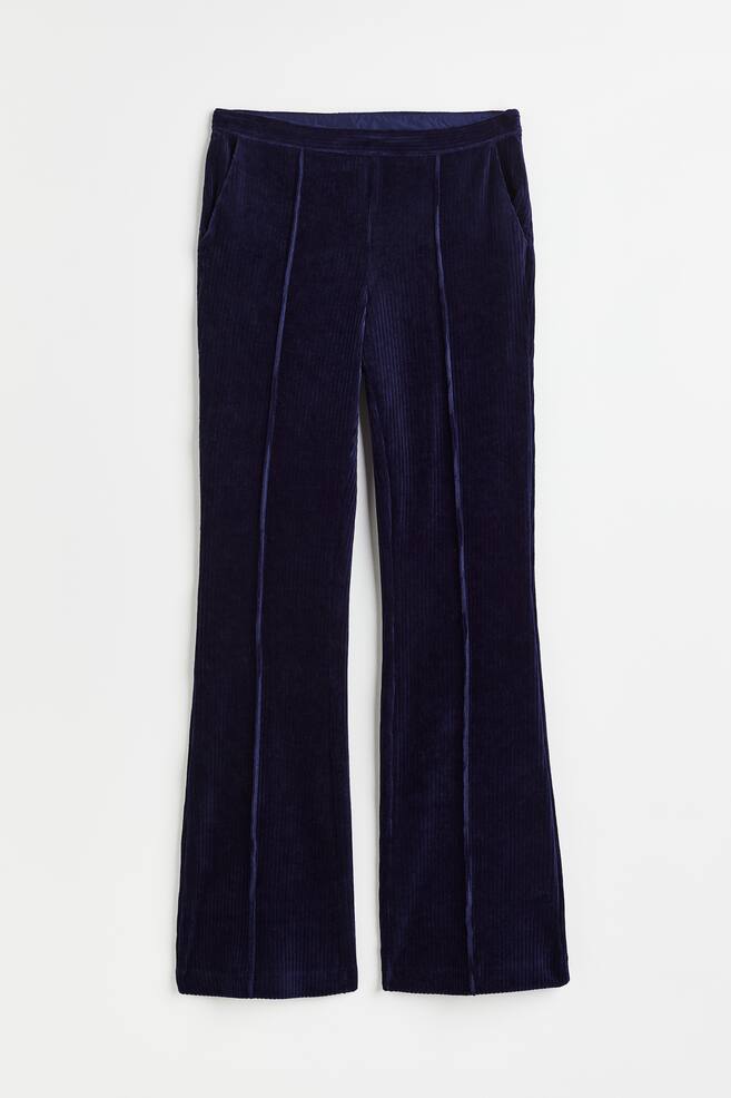 Bukser i ribbet velour - Mørkeblå/Creme