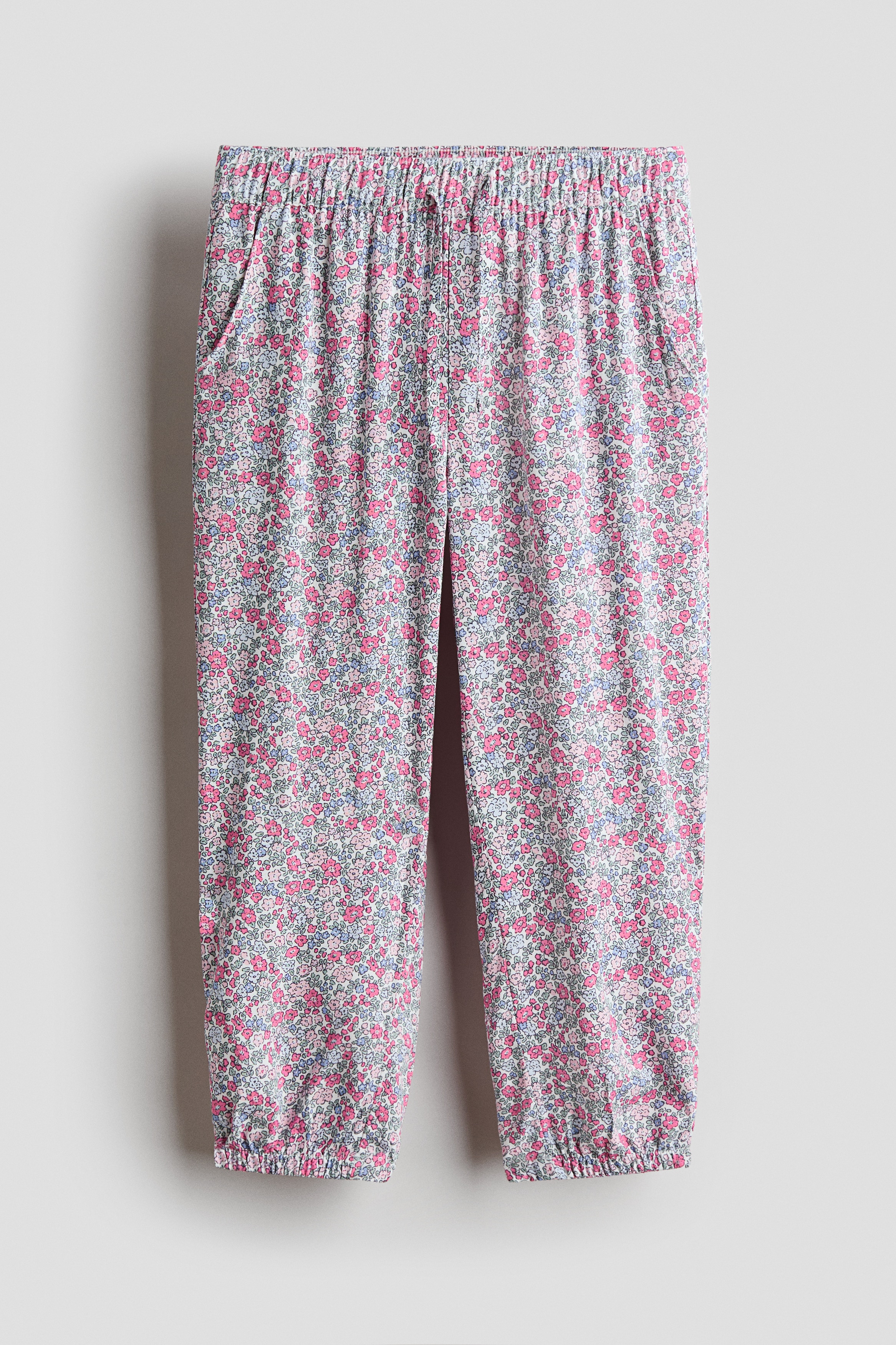 Tytöt - Kankaiset joggersit Valkoinen/Roosakukikas - Size: 92 (1 ½-2Y) - H&M