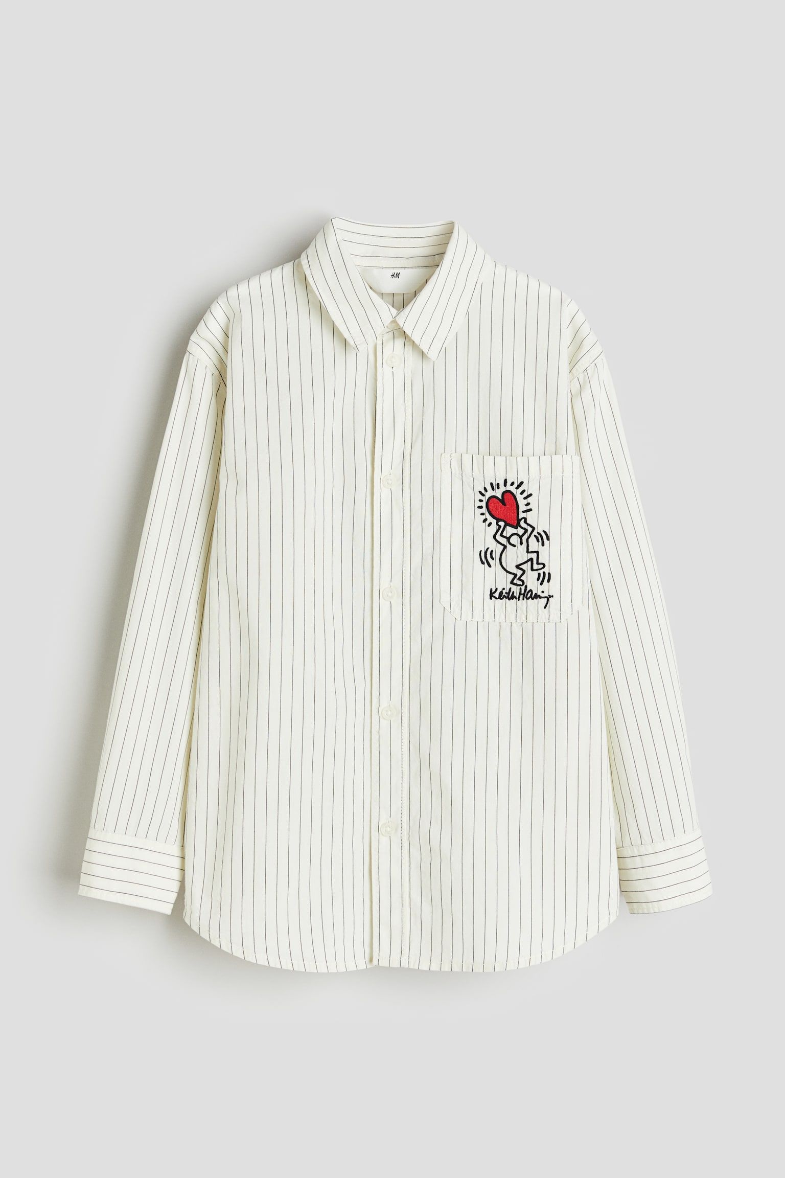 Embroidered Design Cotton Poplin Shirt - White/Keith Haring - 1