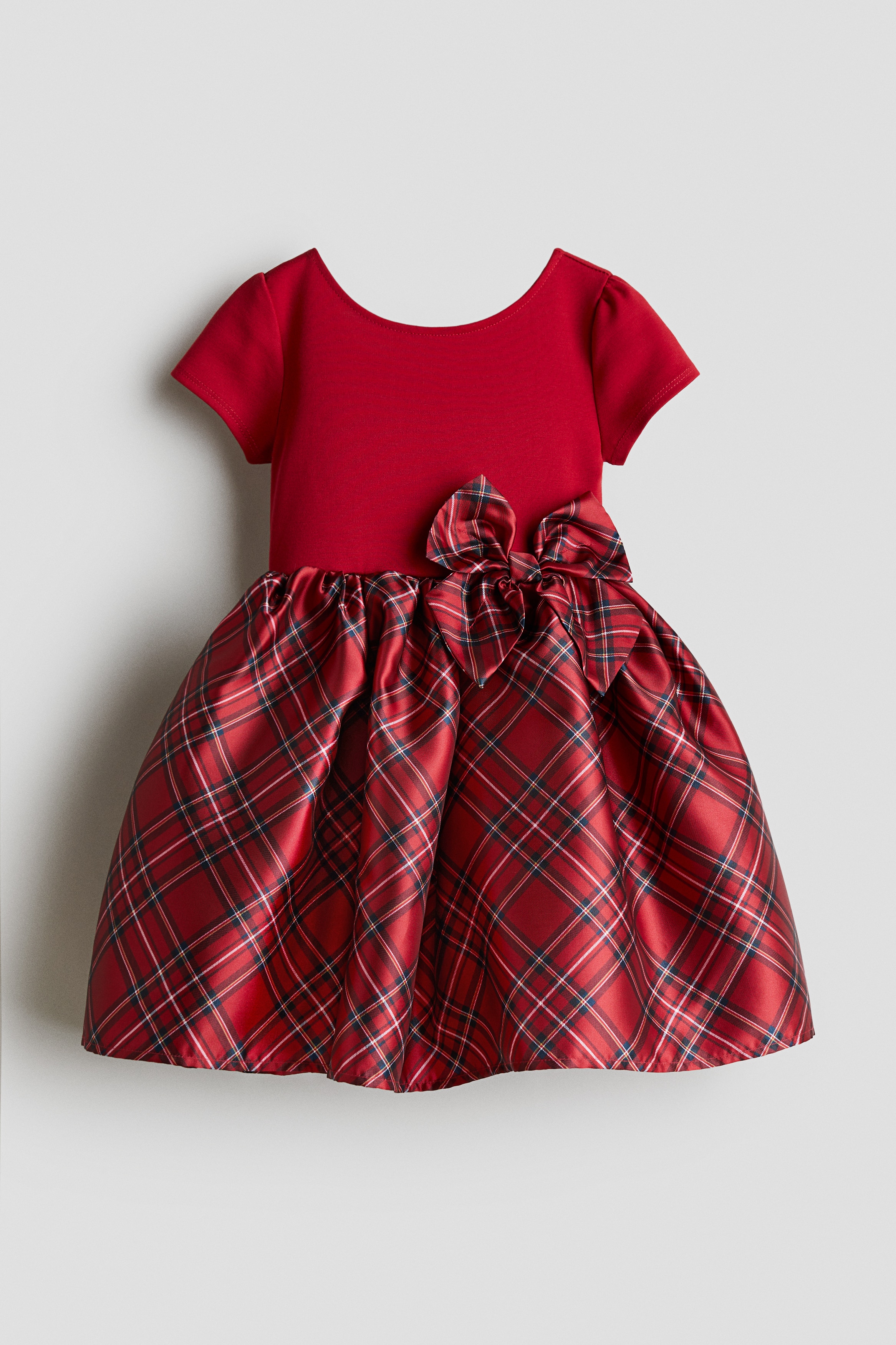 Kjole med utsvingt skjørt - Rød/Rutet/Cream