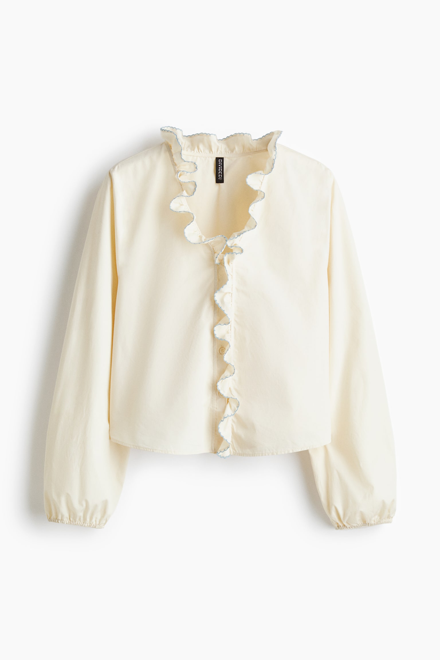 Frill-trimmed cotton poplin blouse - Cream/Light blue - 1