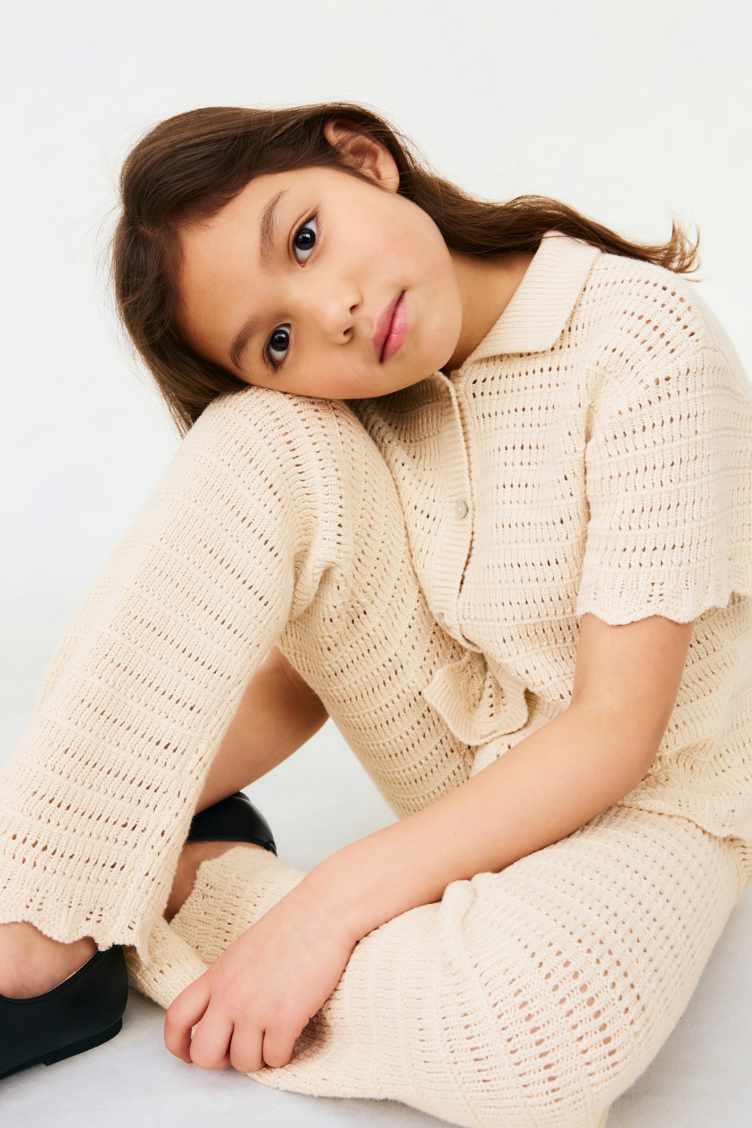 Детские комплекты H&M 2-piece Pointelle-Knit Cotton Set, цвет: Светлый бежевый — фото 4