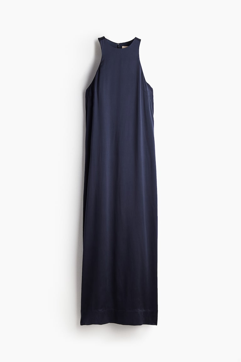 blue chiffon dress with sleeves Dark Maxi Fit and Flare Silhouette Style:plain bib This statuesque gown is browse by_woven Off The Shoulder Draped