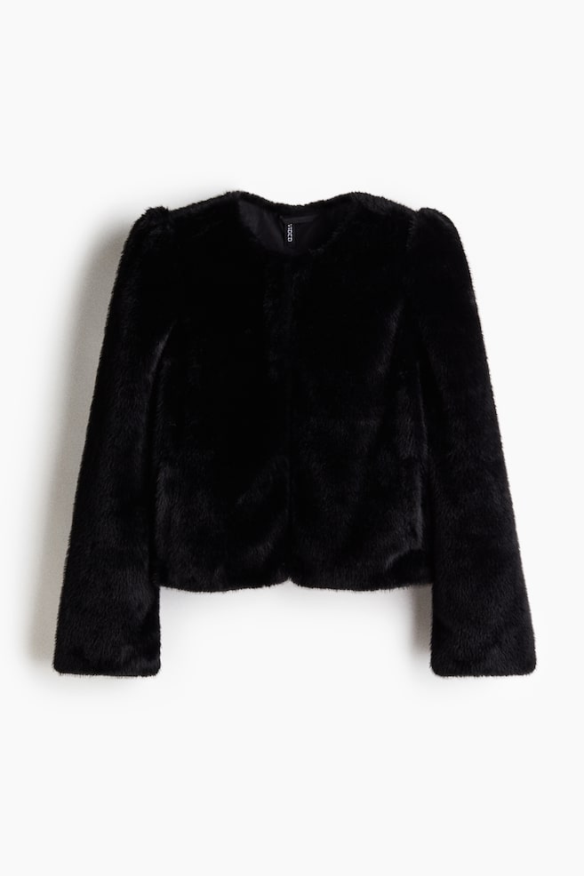 Fluffy jacket - Black/Light beige - 1