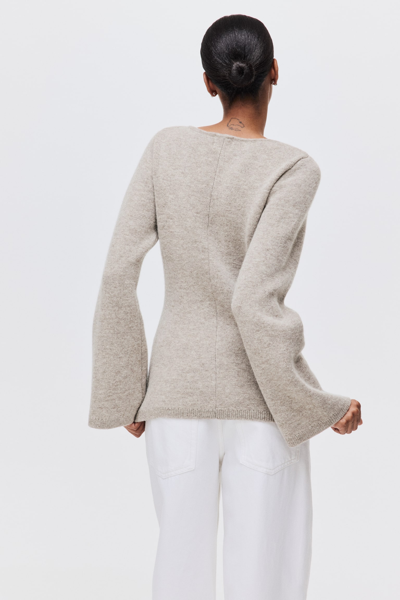 Top de lana en peplum - Beige jaspeado claro/Negro/Beige claro - 6