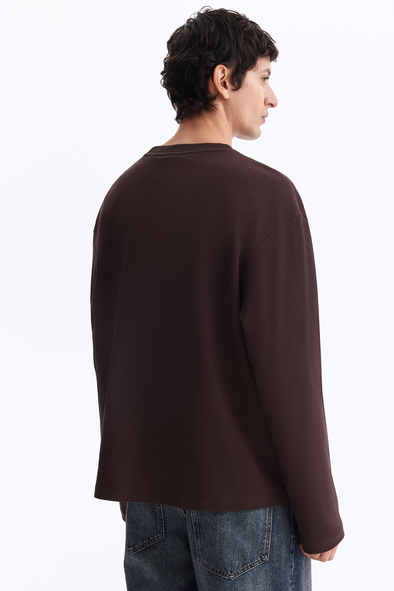 Loose Fit Long-sleeved jersey top - Dark brown/White/Black/White/Beige - 4