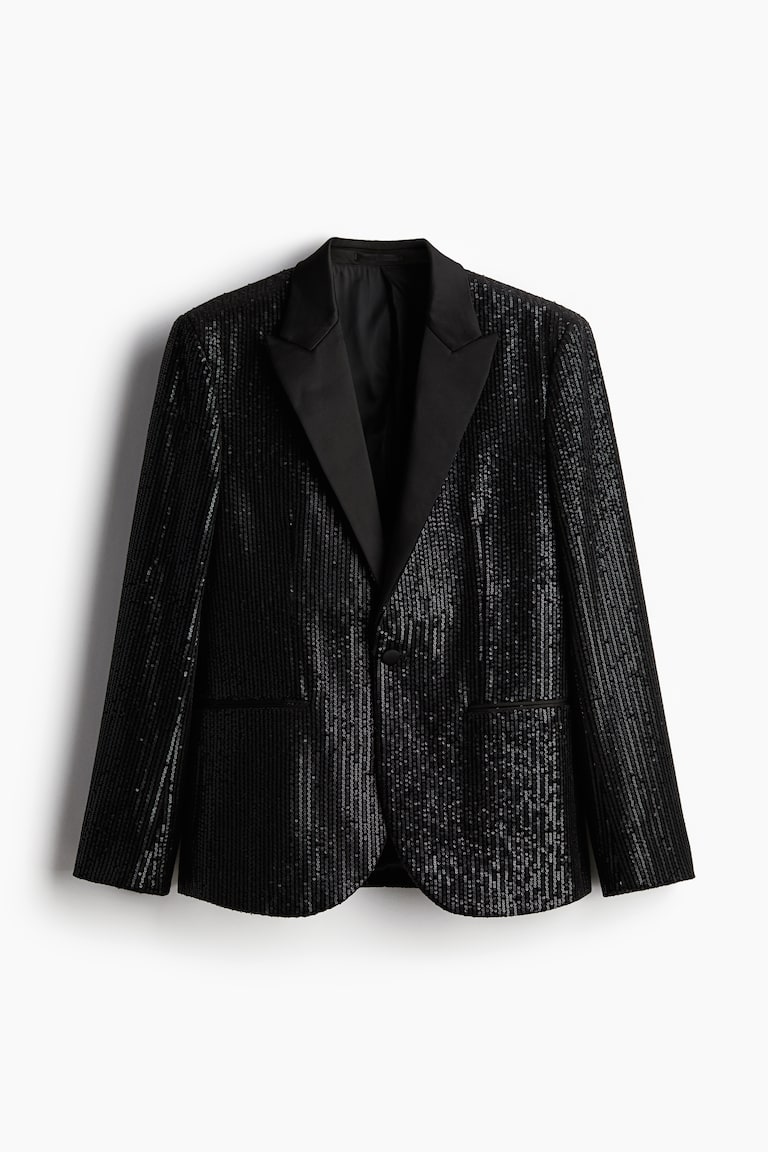 Regular Fit Single-breasted sequined tuxedo jacket
