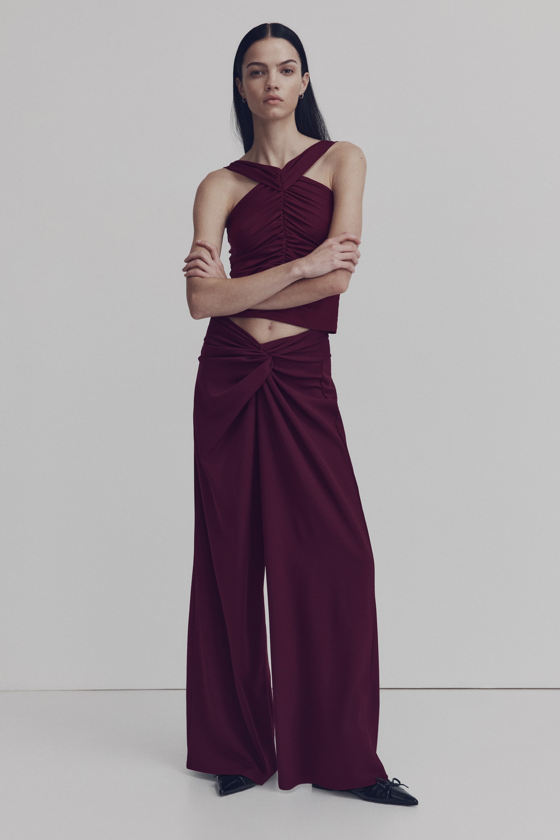 View larger image: Twisted-detail trousers - Plum red - Ladies | H&M IN 1
