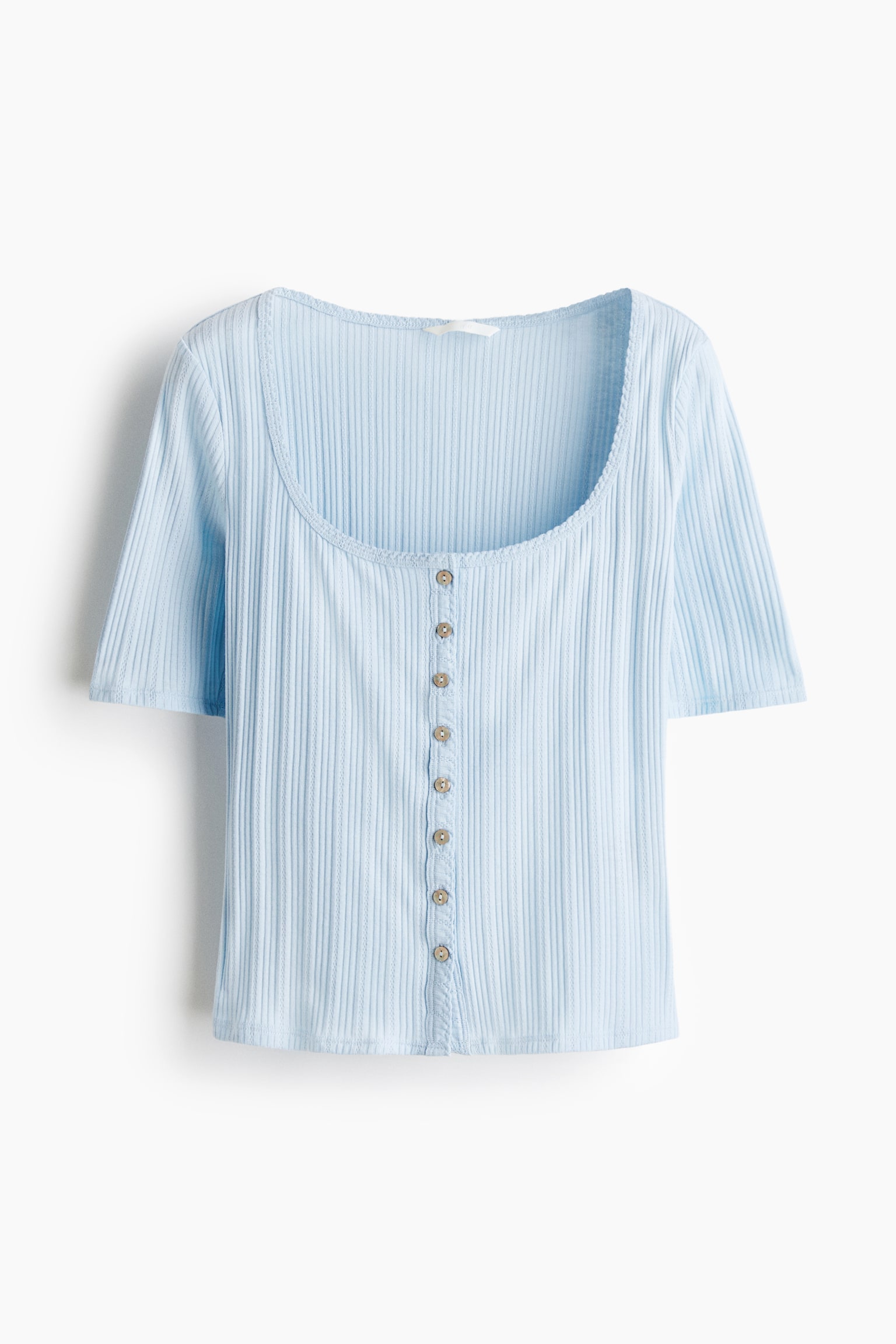 Pointelle-knit top - Light blue/White/Light grey marl - 2