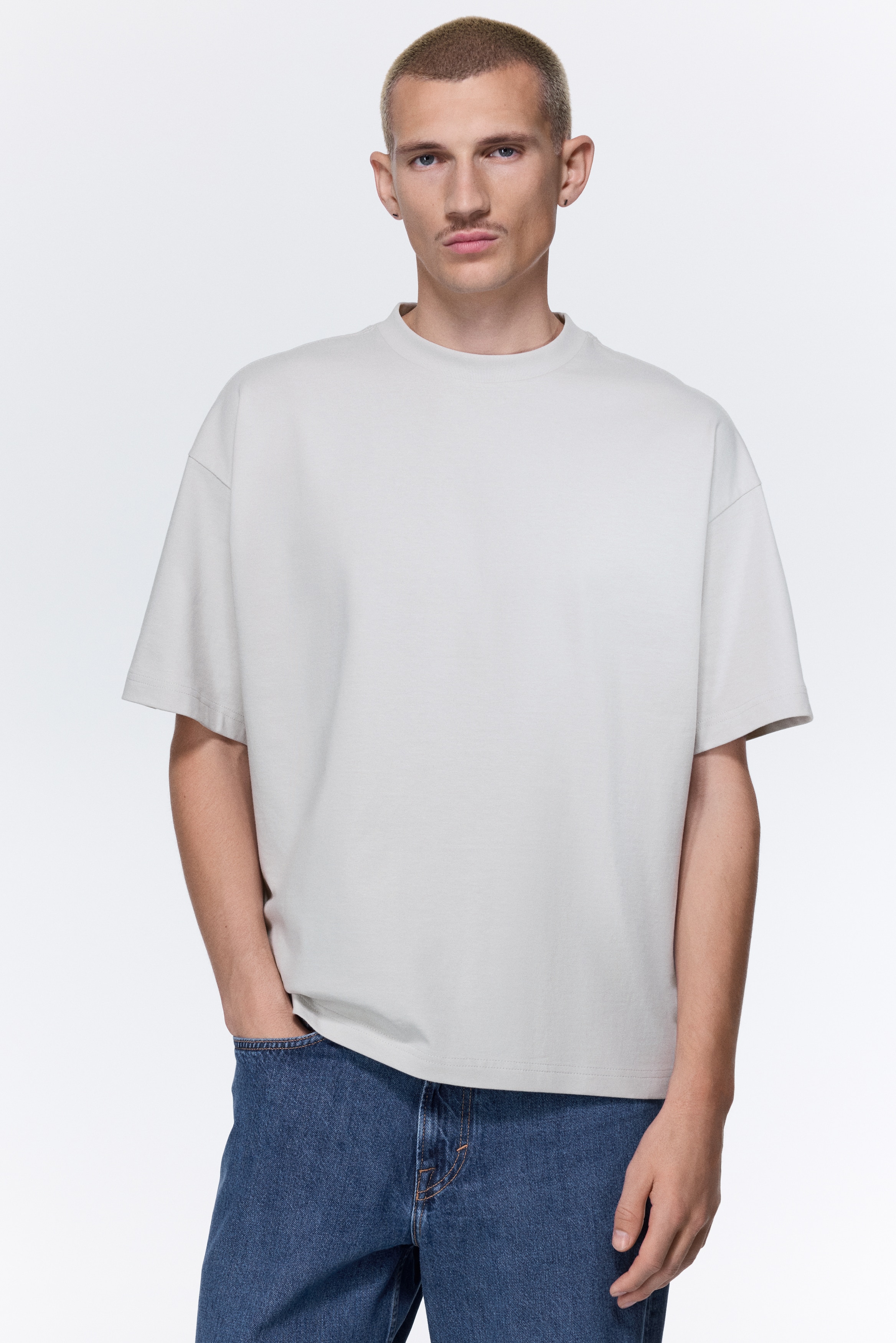 Oversized Fit Cotton T-shirt - Light grey/Black/White/Beige/Blue