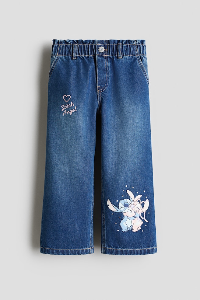 Motif-detail wide leg jeans - Denim blue/Lilo & Stitch/Denim blue/Lilo & Stitch/Denim blue/Lilo & Stitch/Denim blue/Hello Kitty/Light denim blue/Hello Kitty - 1