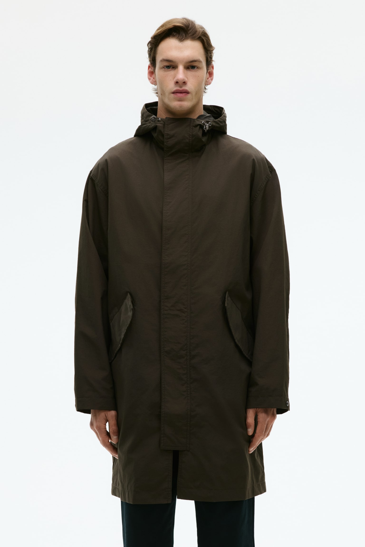 Áo khoác parka vải nylon có mũ - Màu xanh kaki đậm/Màu đen - 6