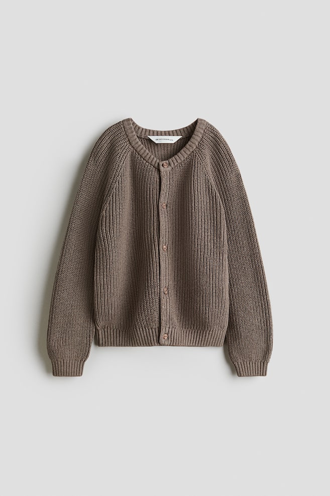 Cotton-knit cardigan - Mole/Light beige - 1