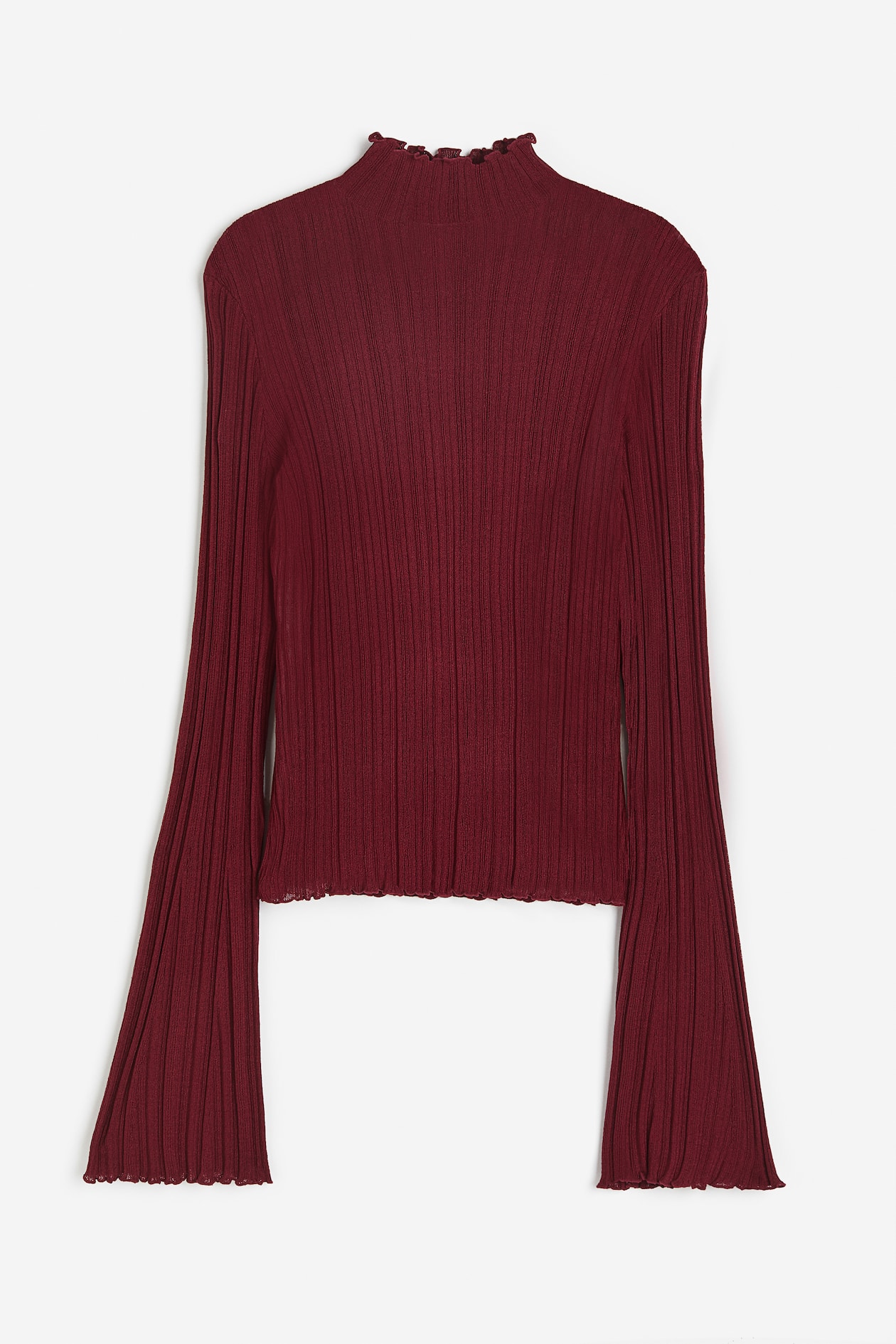 Women's Dark red Rib-knit Mock Turtleneck Top H&M CA