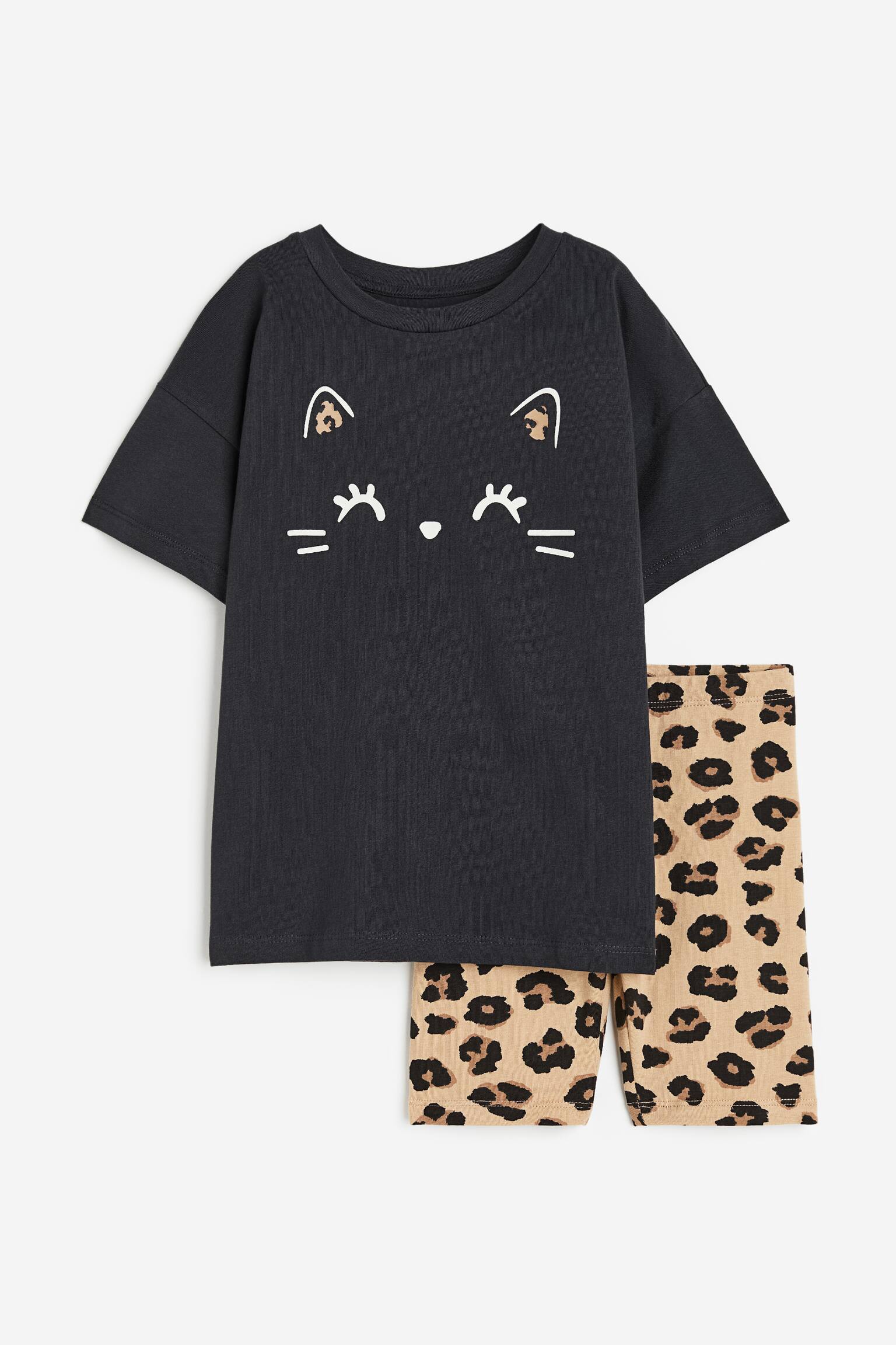 2-piece Print Set - Black/Leopard print - 1