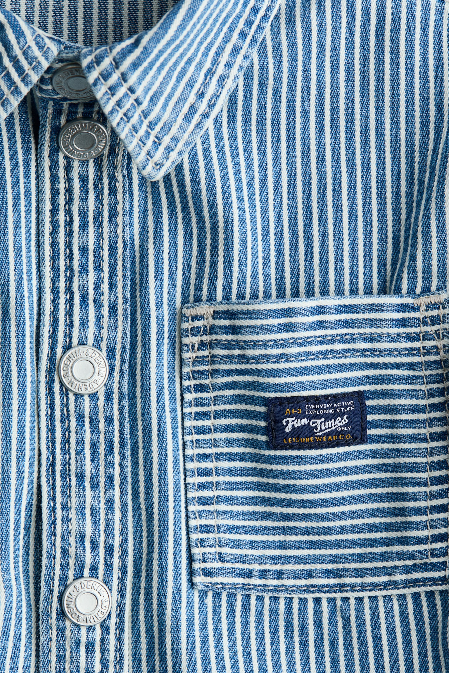 Cotton Denim Overshirt - Denim blue/white striped/Denim blue/Light khaki green - 2