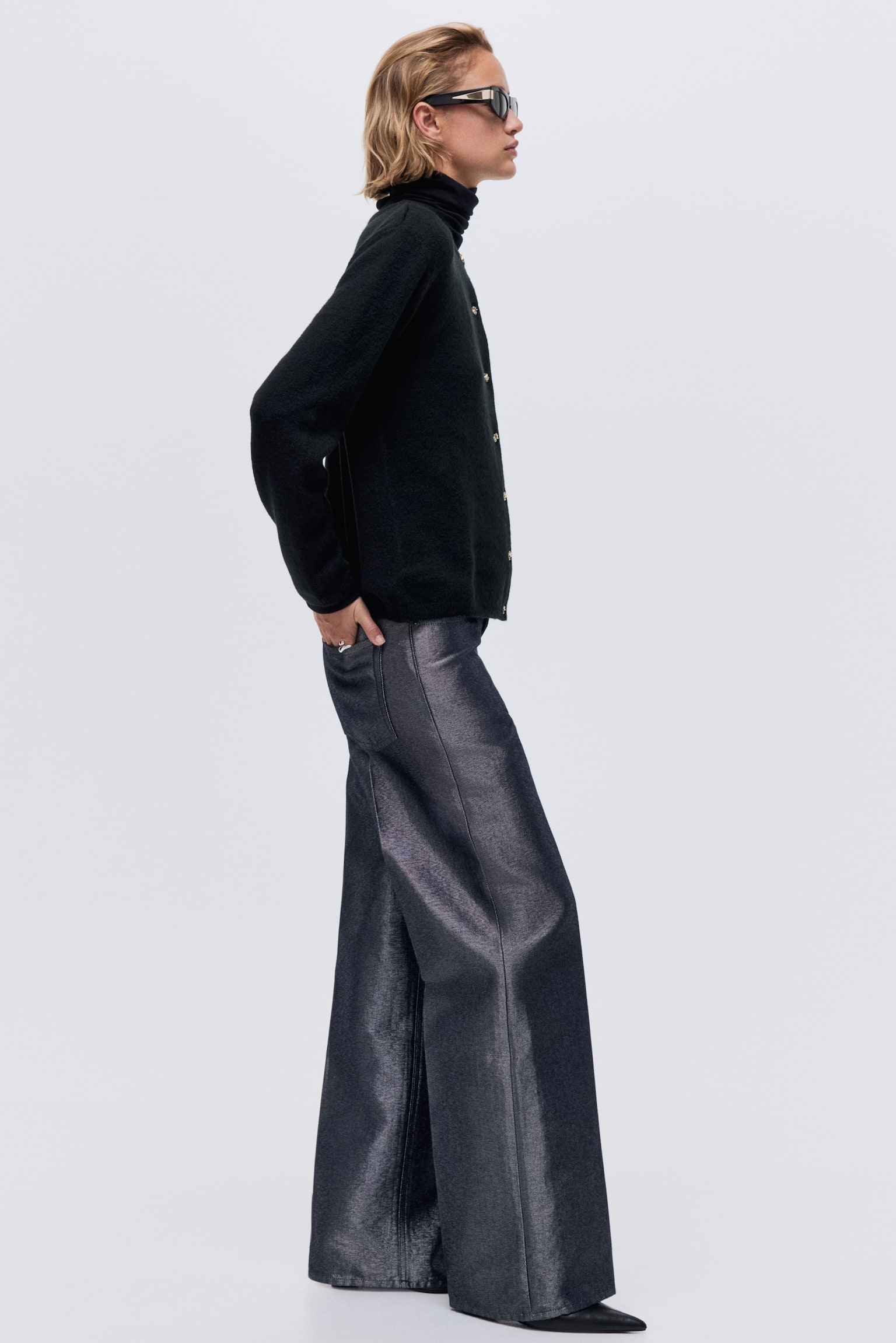 Fine-knit cardigan - Black/Cream/Dark grey marl/Powder pink - 5