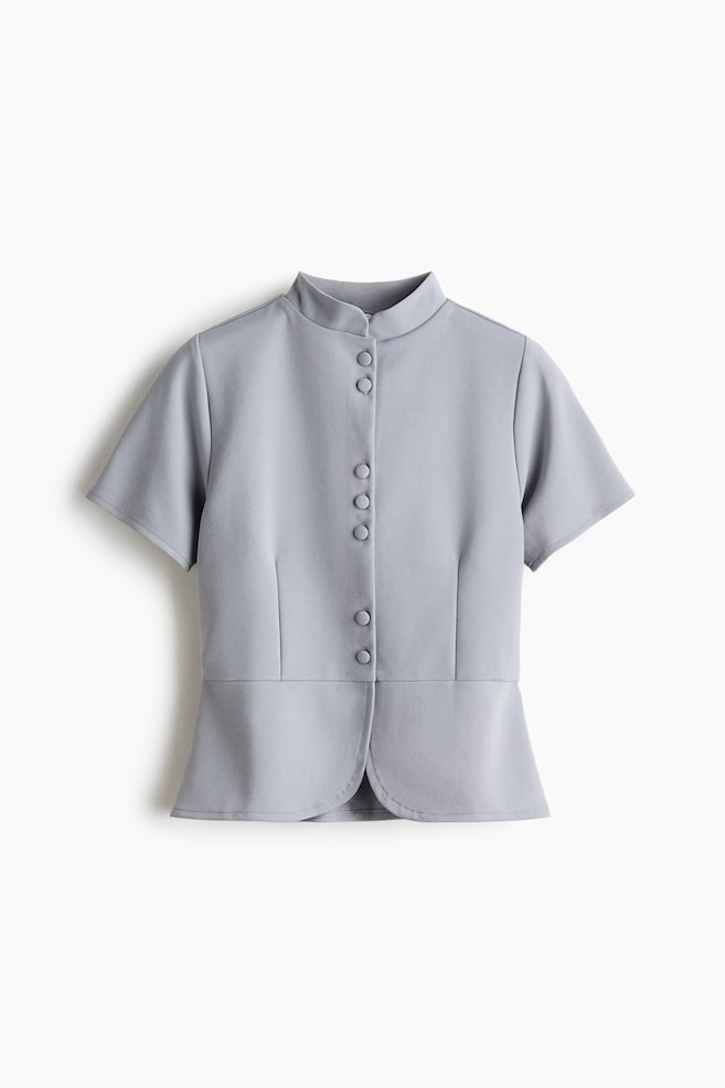 Button-Front Peplum Top - Dusty gray/Ivory - 1