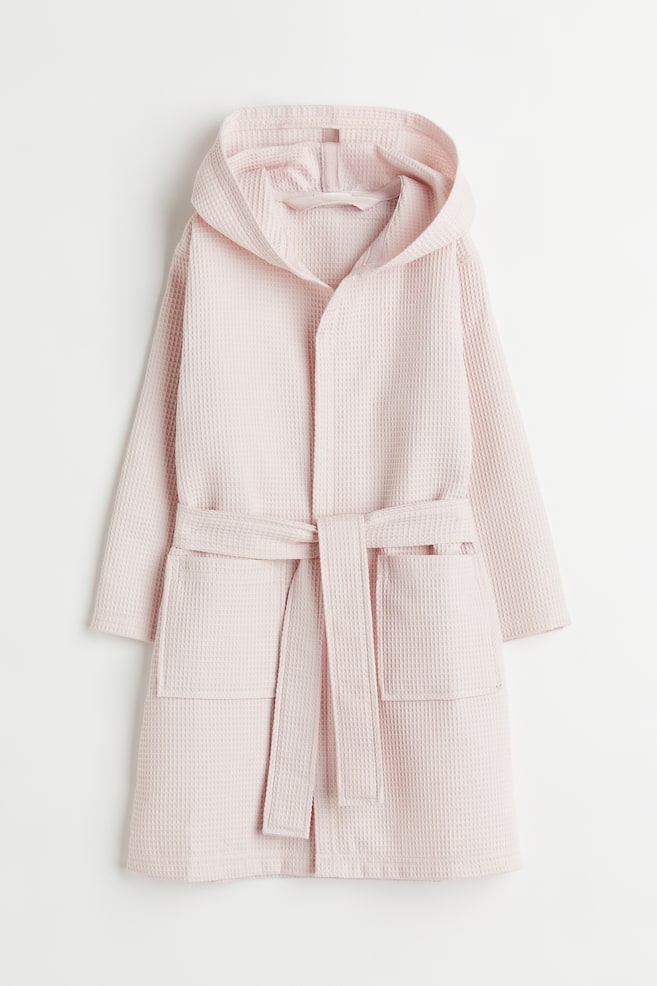 Waffled hooded dressing gown - Light pink/Light beige - 1