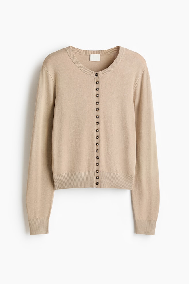 Fine-knit cardigan - Beige/Dark grey/Black - 1