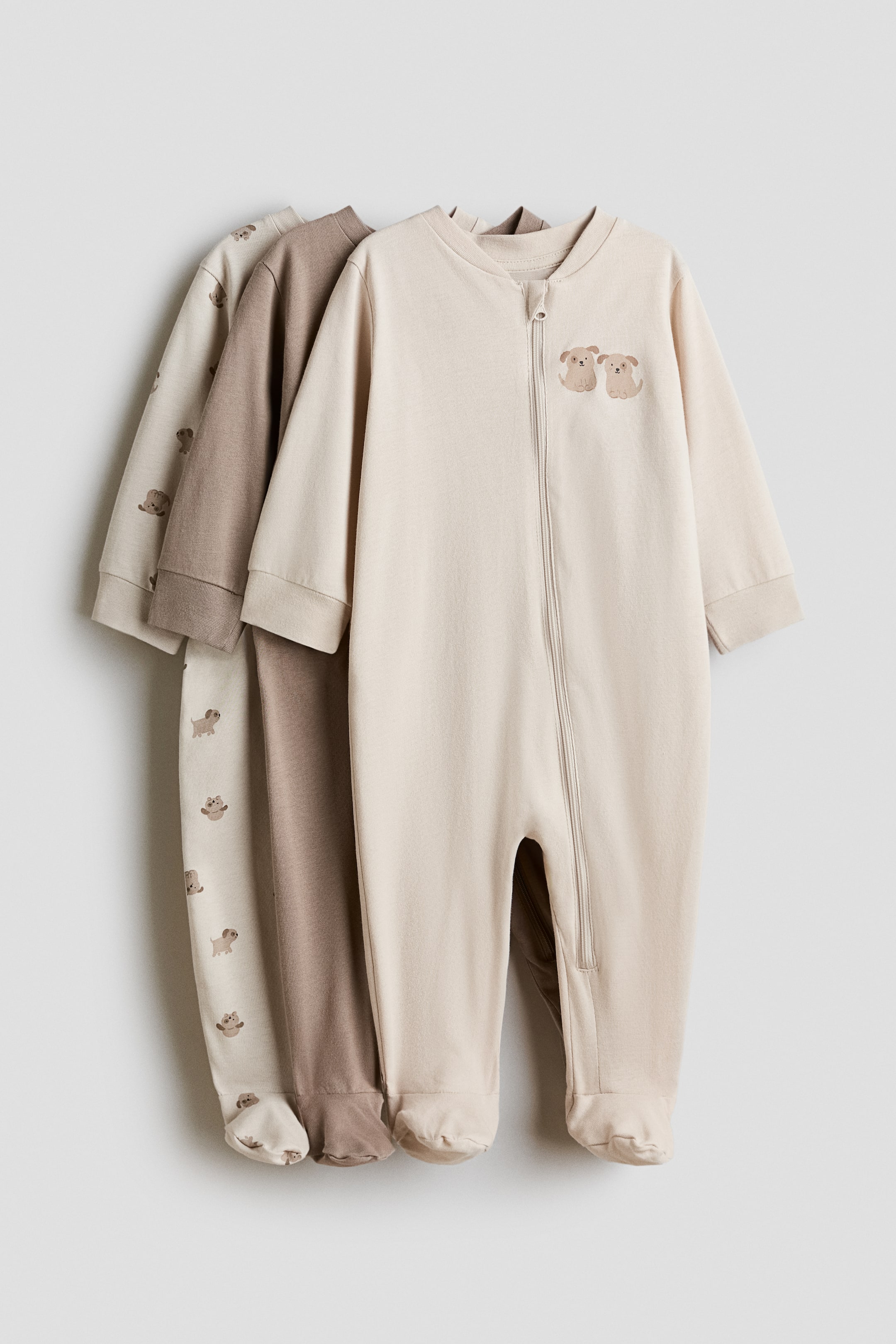 Visa större bild: 3-pack pyjamasoverall med dragkedja - Beige/Hundvalpar - BARN | H&M SE 1