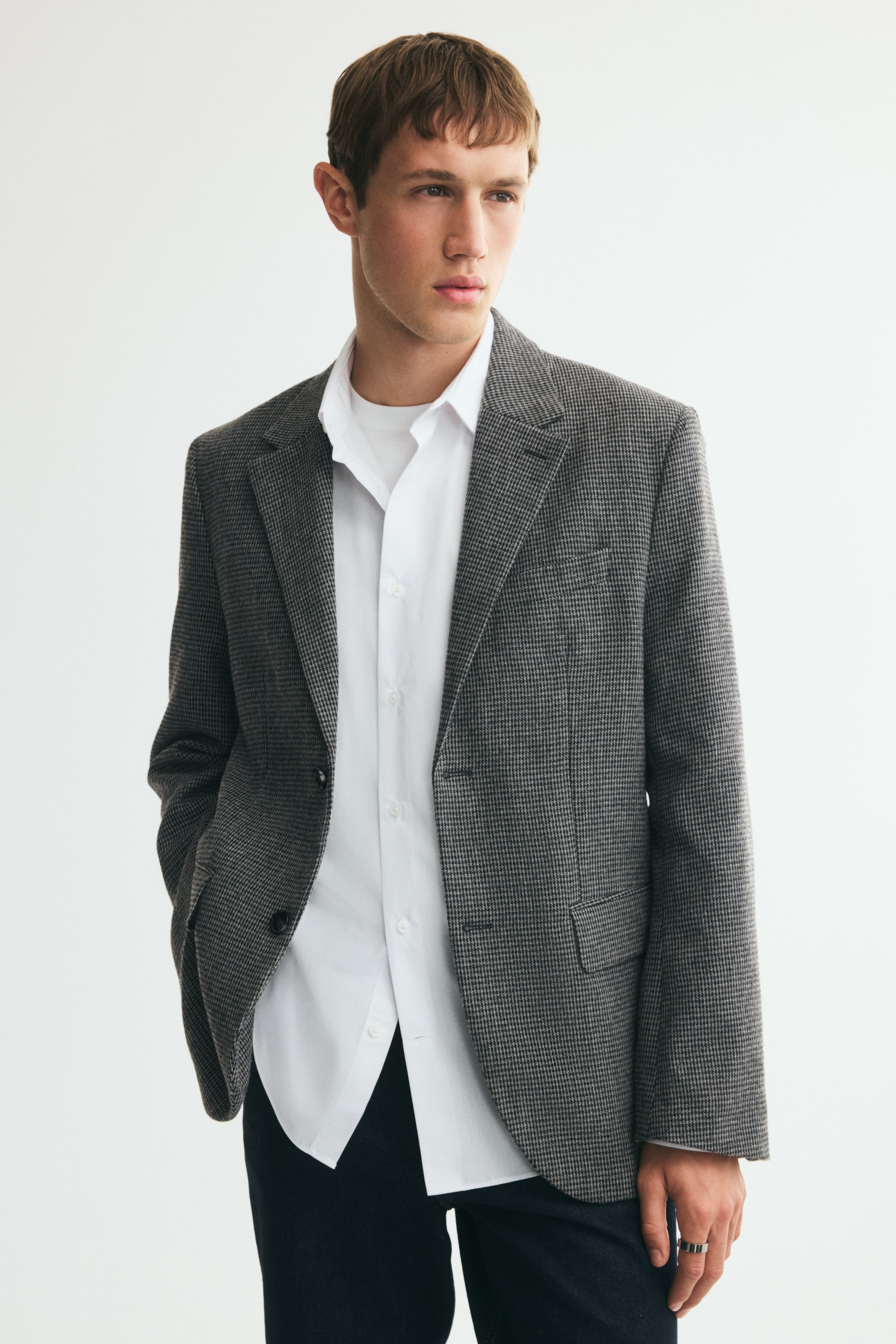 View larger image: Relaxed Fit Wool-blend jacket - Dark grey/Dogtooth pattern - Men | H&M IN 1