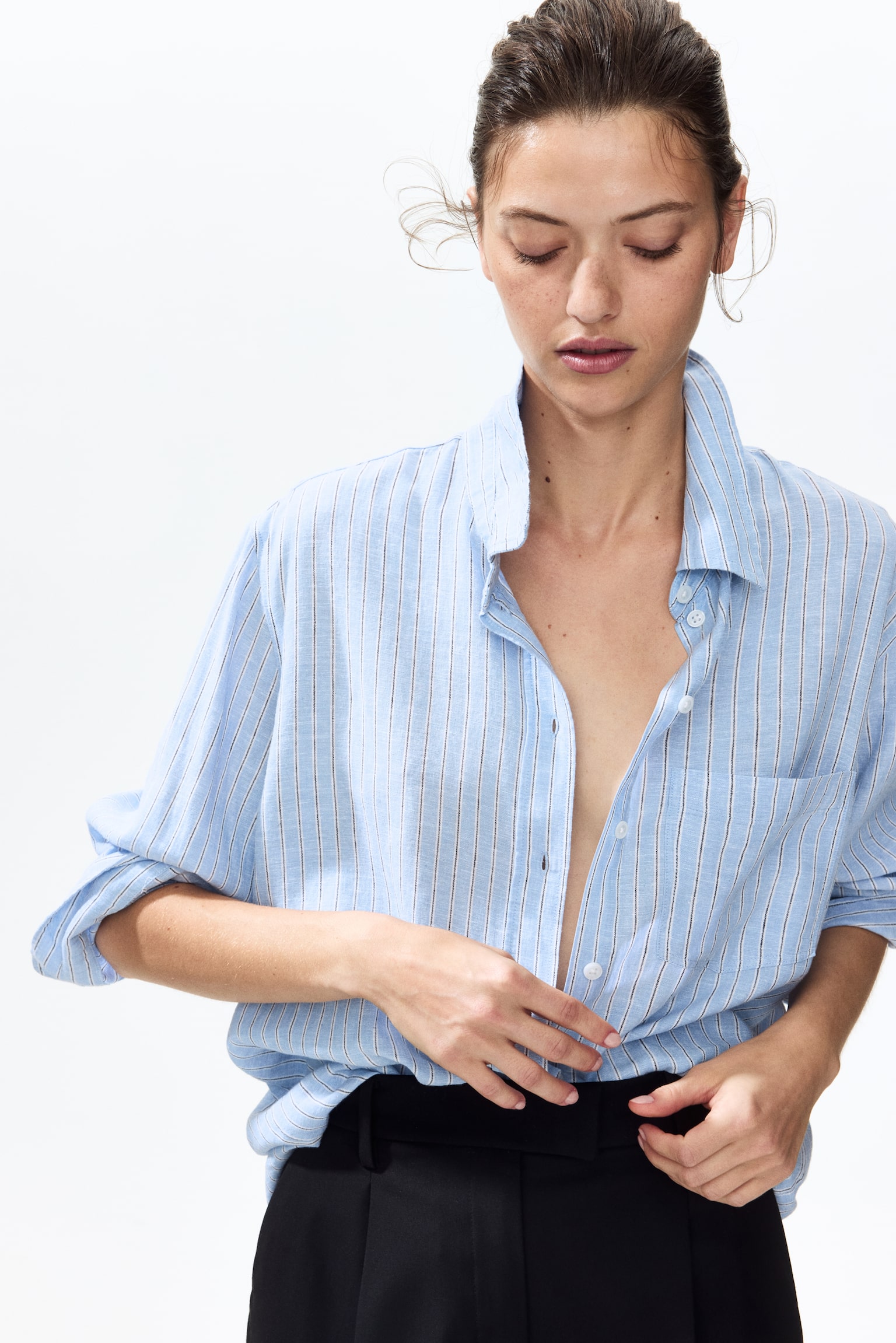 Linen-blend shirt - Light blue/Striped/Light blue/Light pink/Striped/Light purple/Black/White - 4
