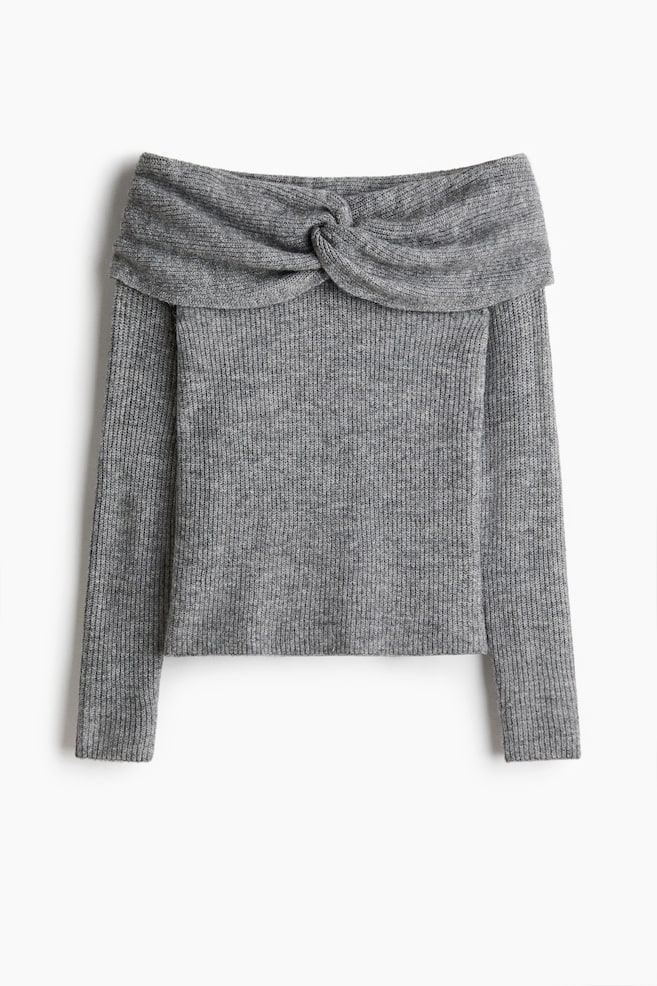 Off-the-Shoulder Sweater - Gray melange/White/Black - 1
