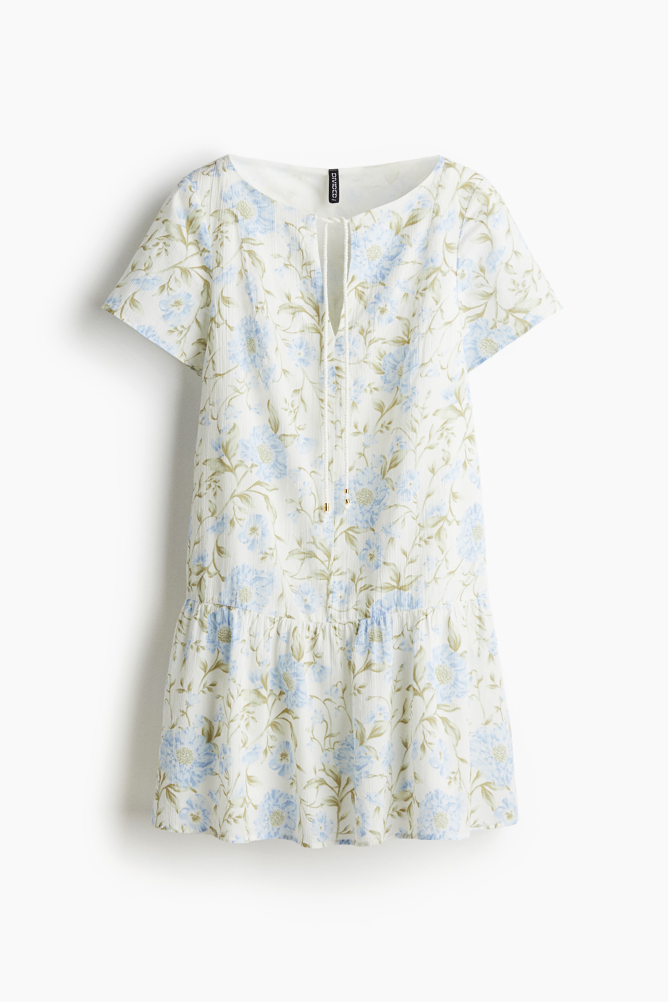 플레어 헴 코튼 드레스 - 화이트/플로럴/화이트