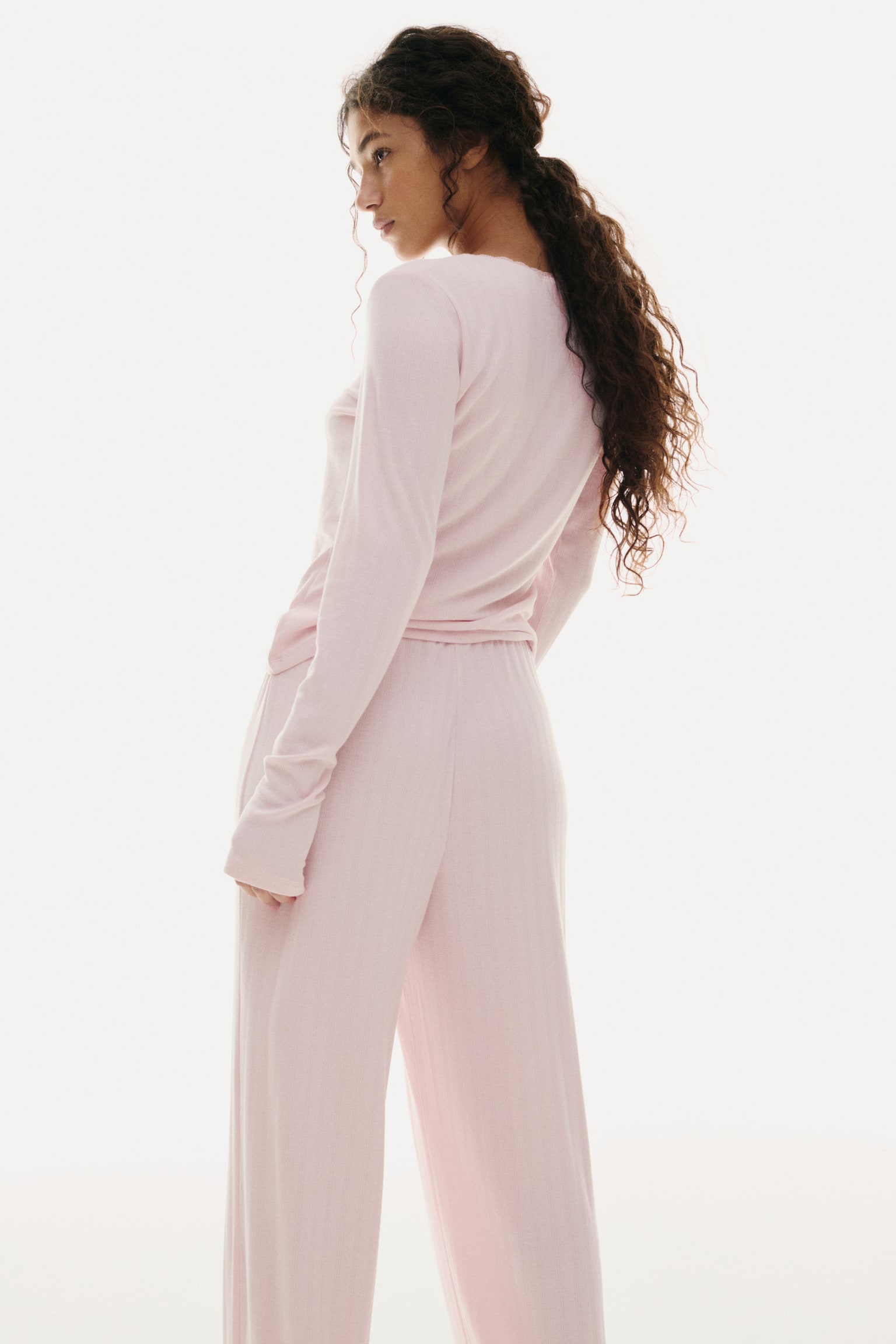 Pointelle jersey pyjamas - Light pink/Black - 1