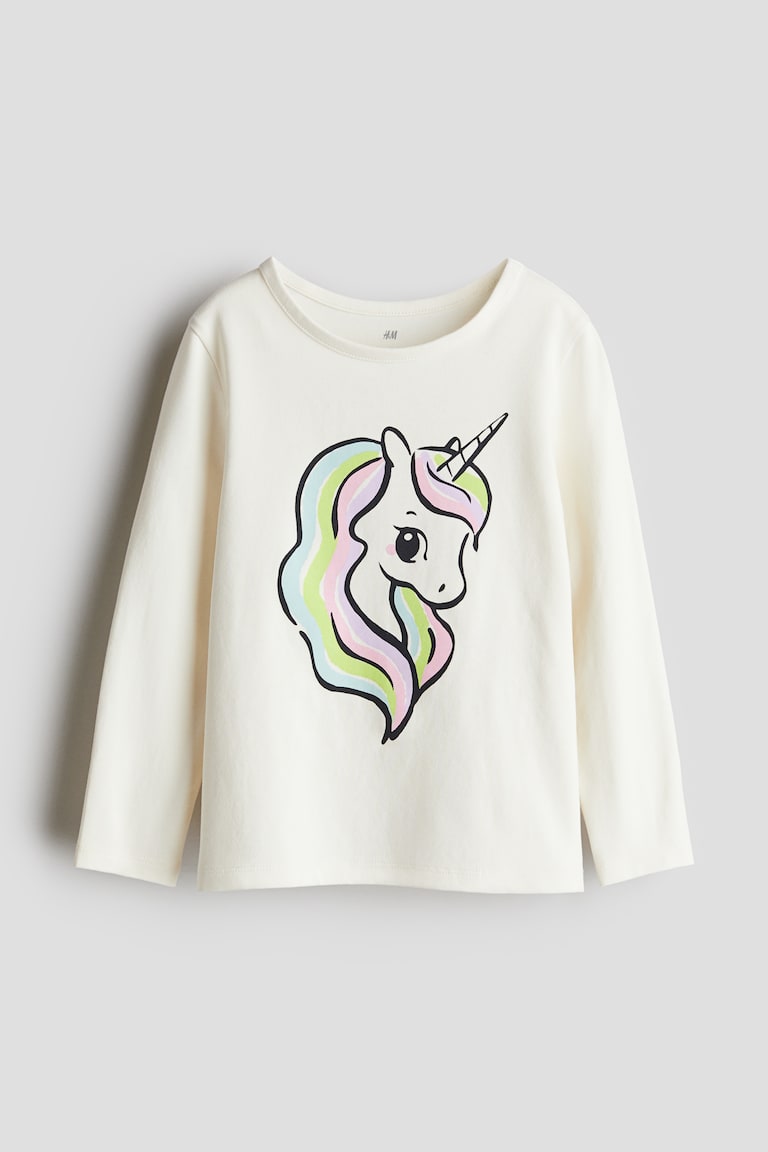 Printed jersey top White/Unicorn Kids H&M GB
