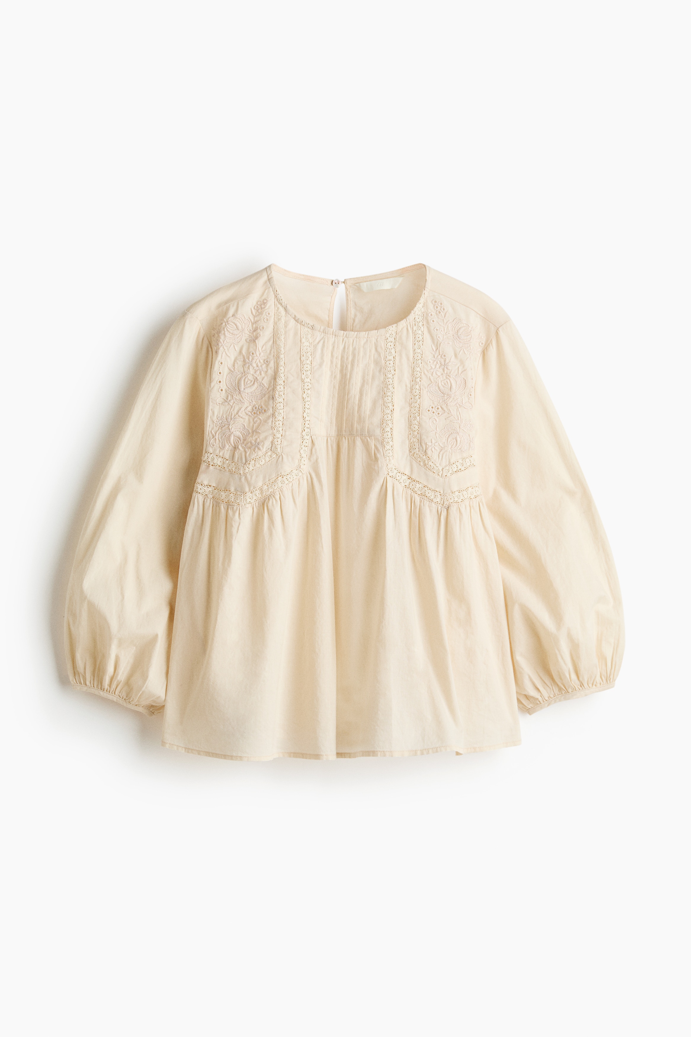 Loose-fit cotton blouse - Light beige/Dusty blue