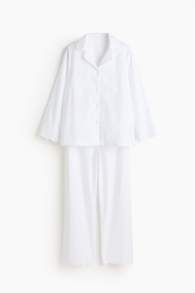 Cotton Pajamas with Eyelet Embroidery - White - 1