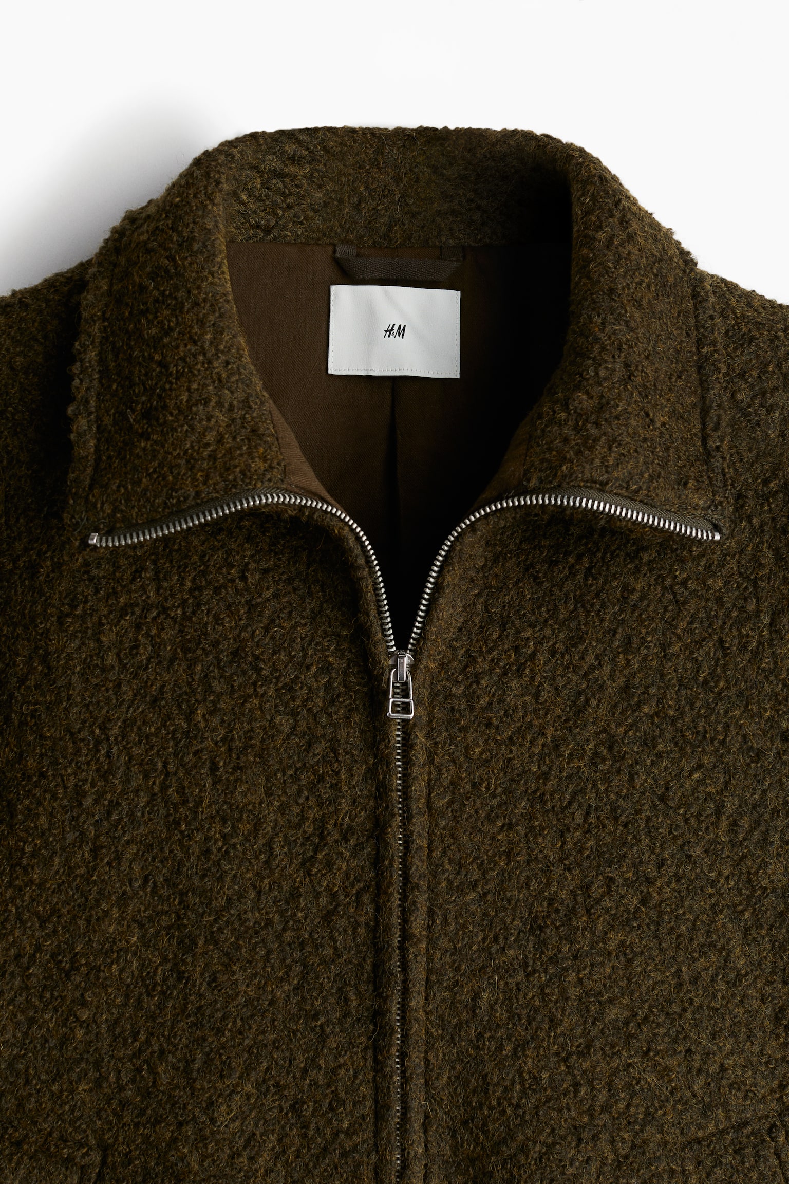 Regular Fit Wool-blend bouclé jacket - Dark khaki green/Dark brown/Light beige marl - 6