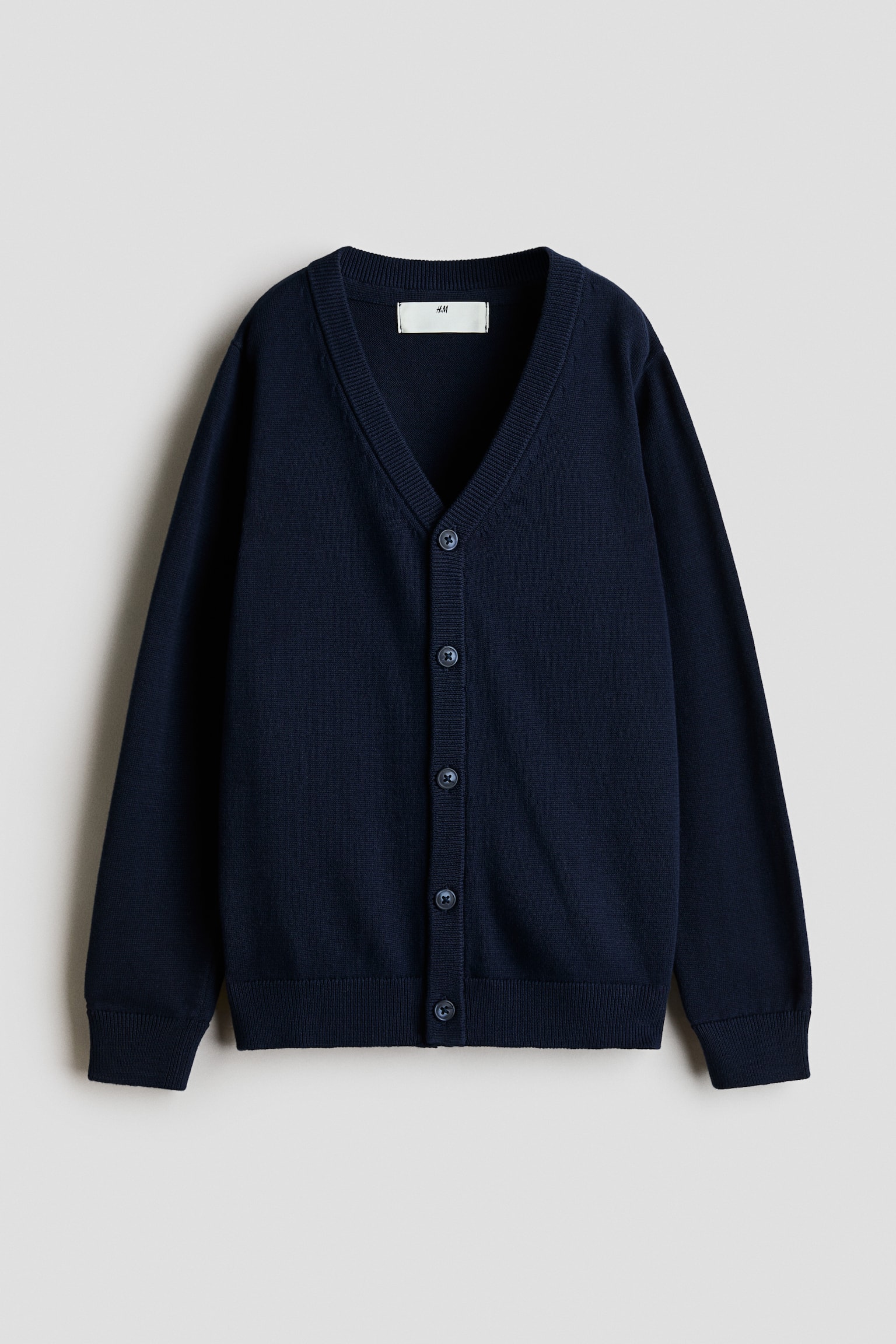 Finstrikket cardigan i bomuld - Marineblå