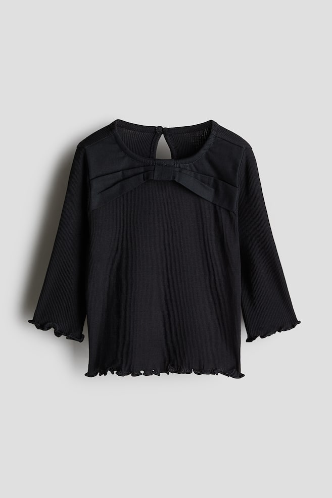 Bow-Detail Jersey Top - Black/White - 1