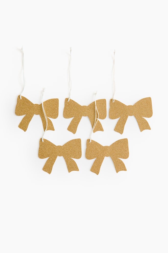 5-pack sløyfeformet gavelapp - Gullfarget - 1